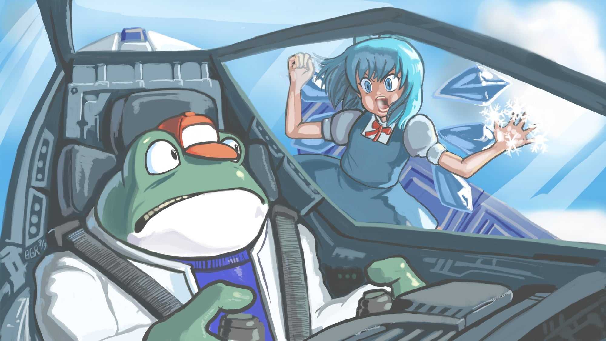 motor vehicle, Star Fox, land vehicle, lifestyles, mode of transportation, men, day, 1080P, crossover, anime, one person, young women, Cirno, women, sitting, HD Wallpaper