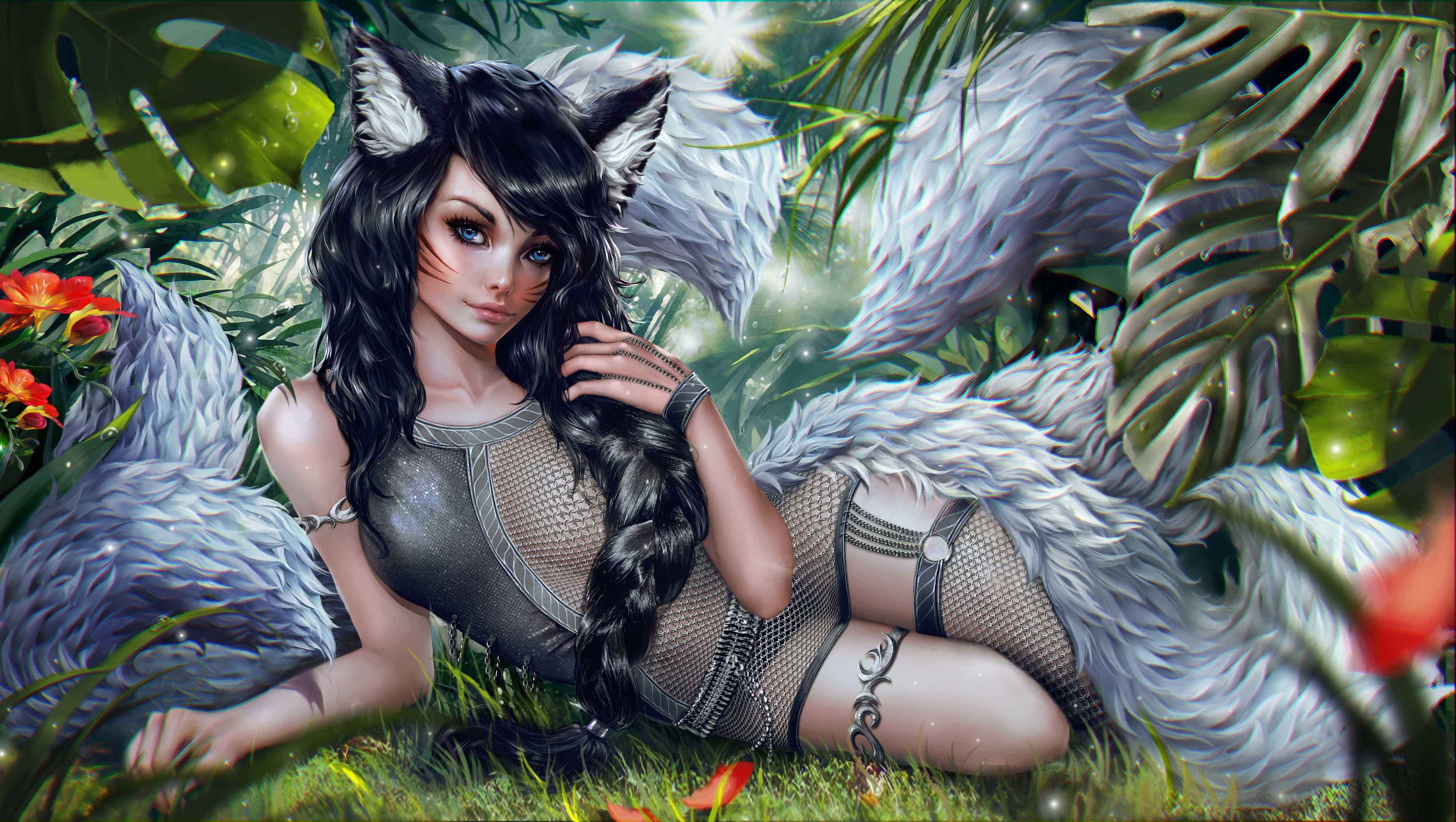Art, Nine-Tailed Fox, 4K, Ahri, Elf, Girl, League of Legends, HD Wallpaper