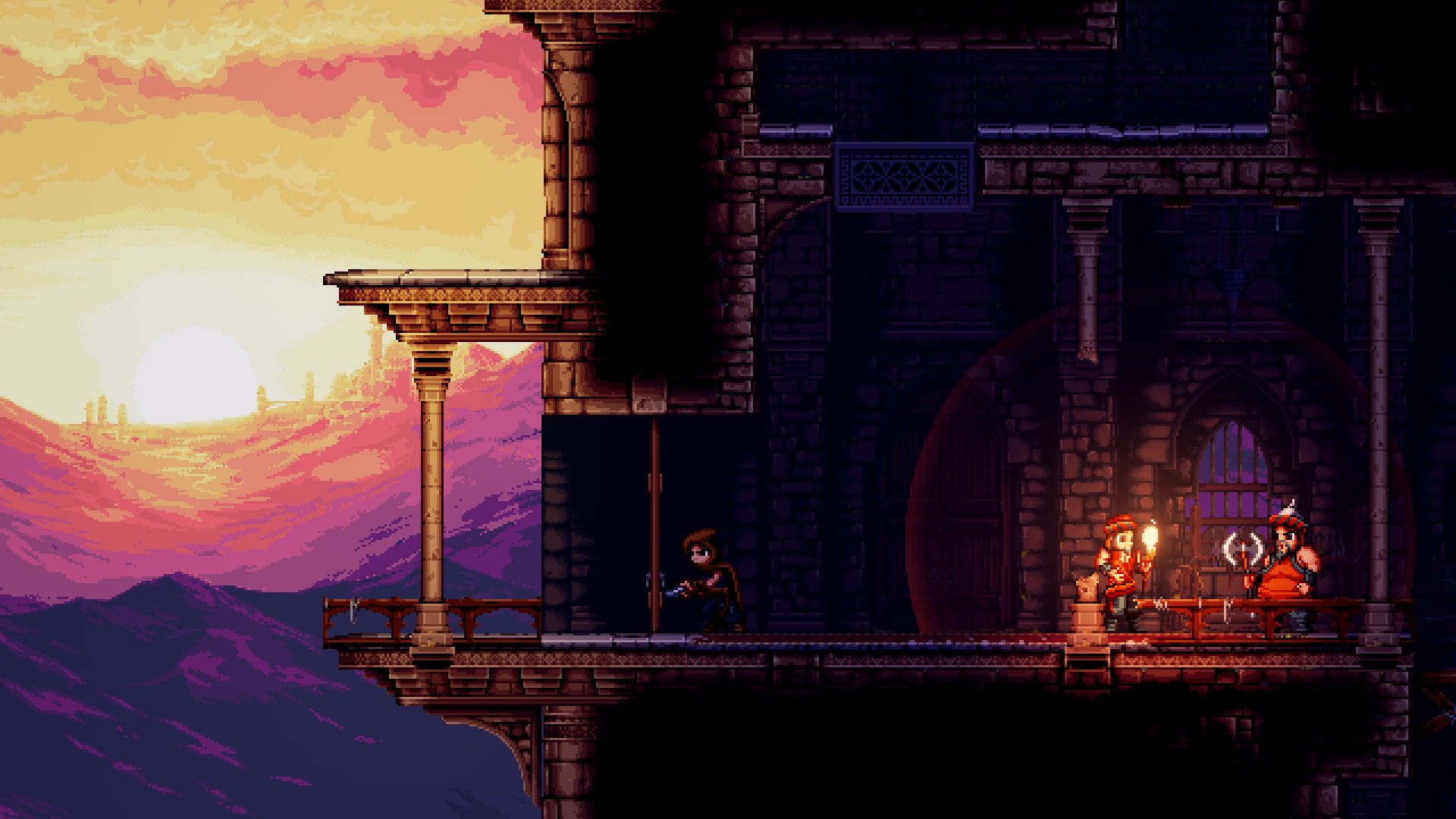 1080P, mountains, castle, digital art, pixel art, pixels, video games, The Siege and the Sandfox, retro games, pixelated, HD Wallpaper