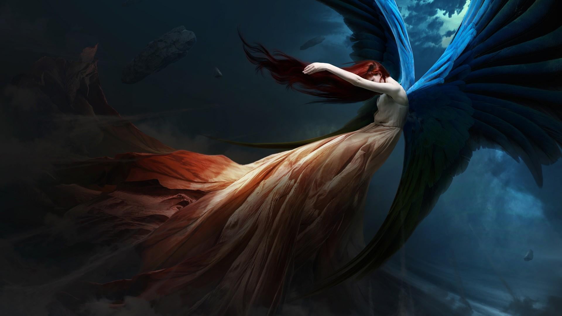 beautiful woman, fairytale, 1080P, imagination, fairy, tranquility, indoors, wings, fantalsy land, women, young adult, fashion, motion, adult, textile, HD Wallpaper