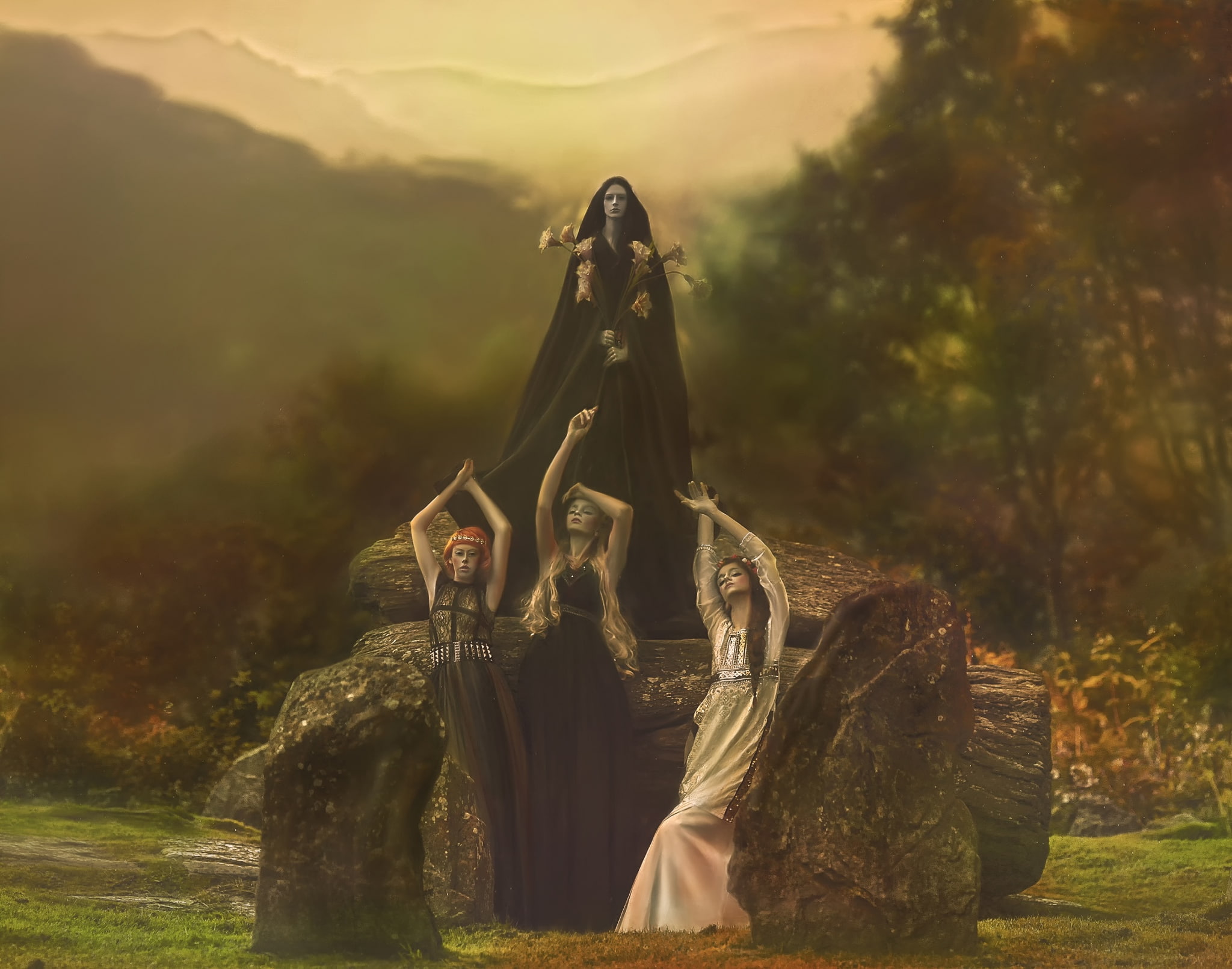 Agnieszka Lorek, 1080P, fantasy, art, fine art, four girls, HD Wallpaper