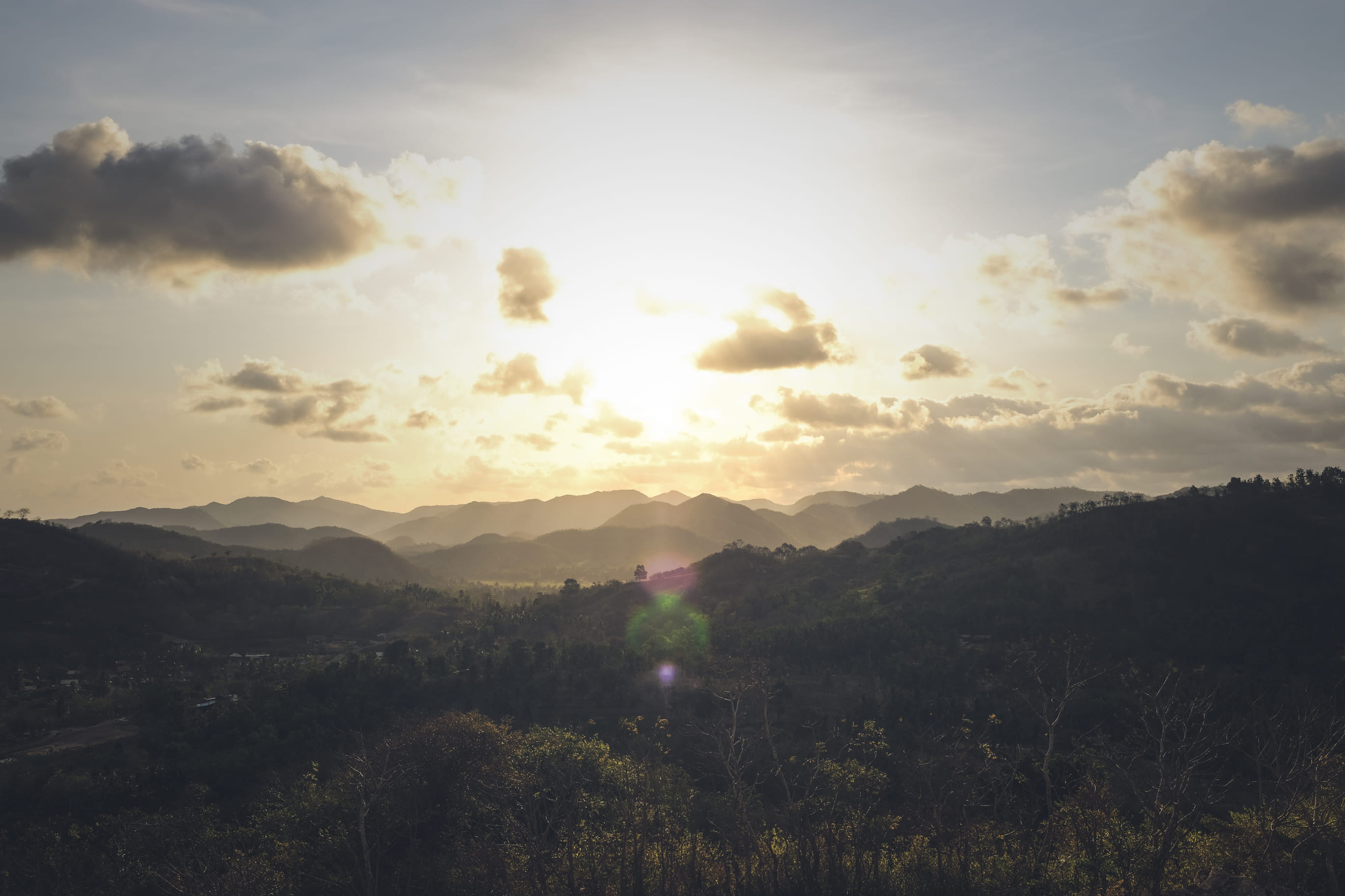 non-urban scene, tranquility, forest, environment, tranquil scene, lens flare, sunbeam, indonesia, beauty in nature, 2K, sky, sun, sunset, scenics - nature, HD Wallpaper