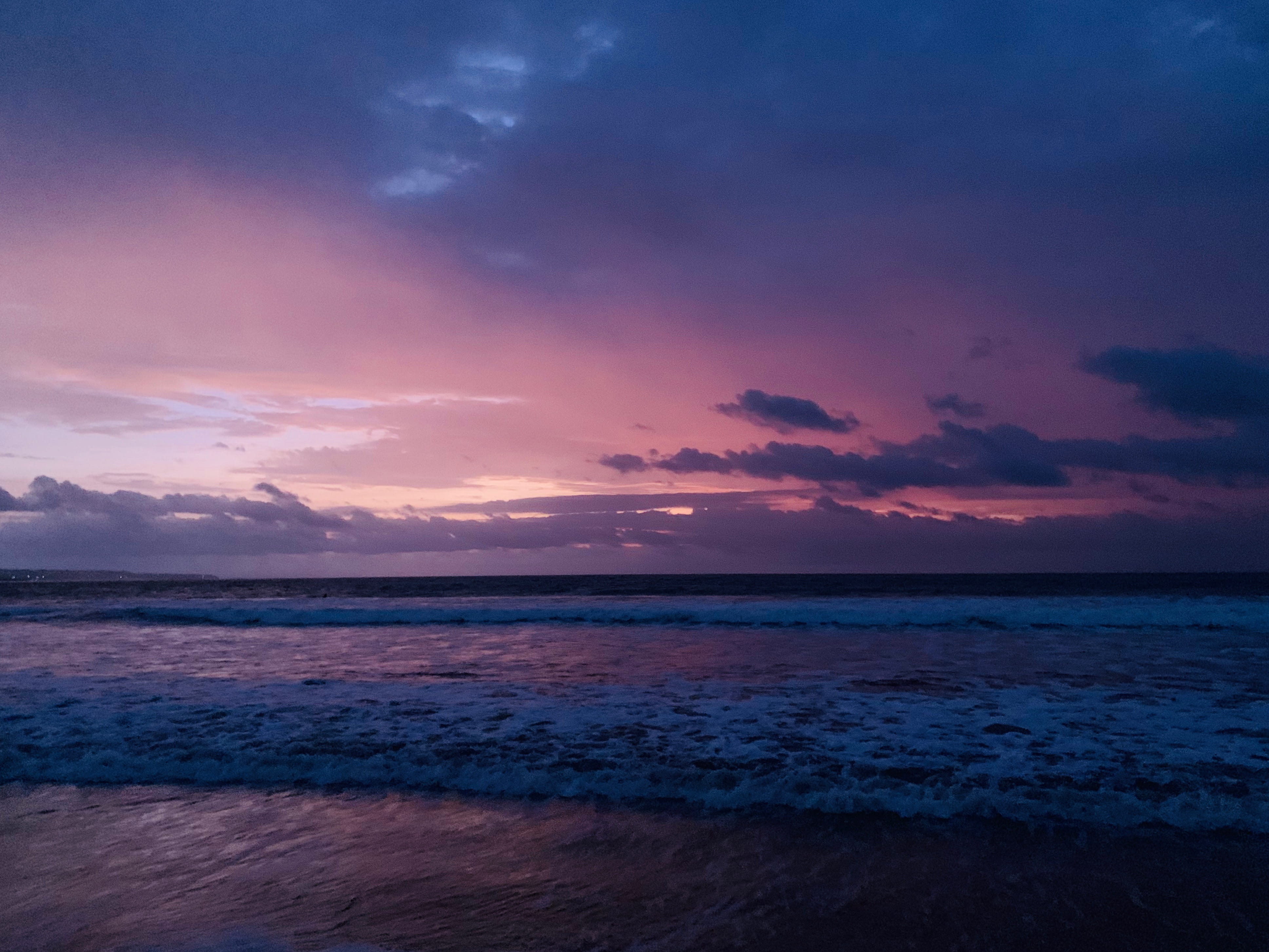 indonesia, kuta, sunset, saturated color, horizon, purple, tranquility, sea, tranquil scene, scenics - nature, outdoors, cloud - sky, no people, golden, HD Wallpaper