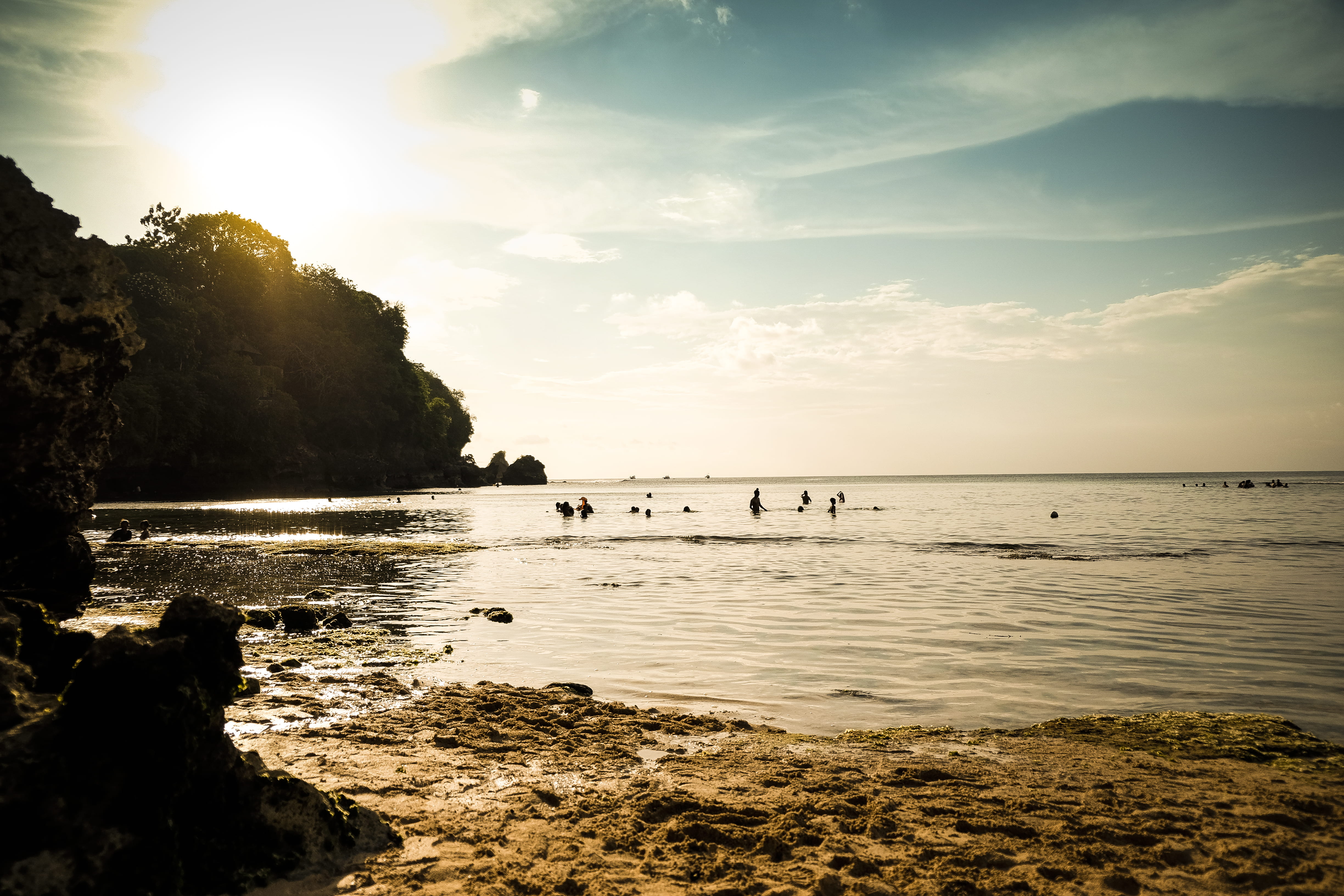 outdoors, indonesia, sky, kuta, clouds, scenics - nature, sunlight, sun, rock - object, sea, nature, sunset, yellow, horizon over water, cloud - sky, dreamland beach, HD Wallpaper