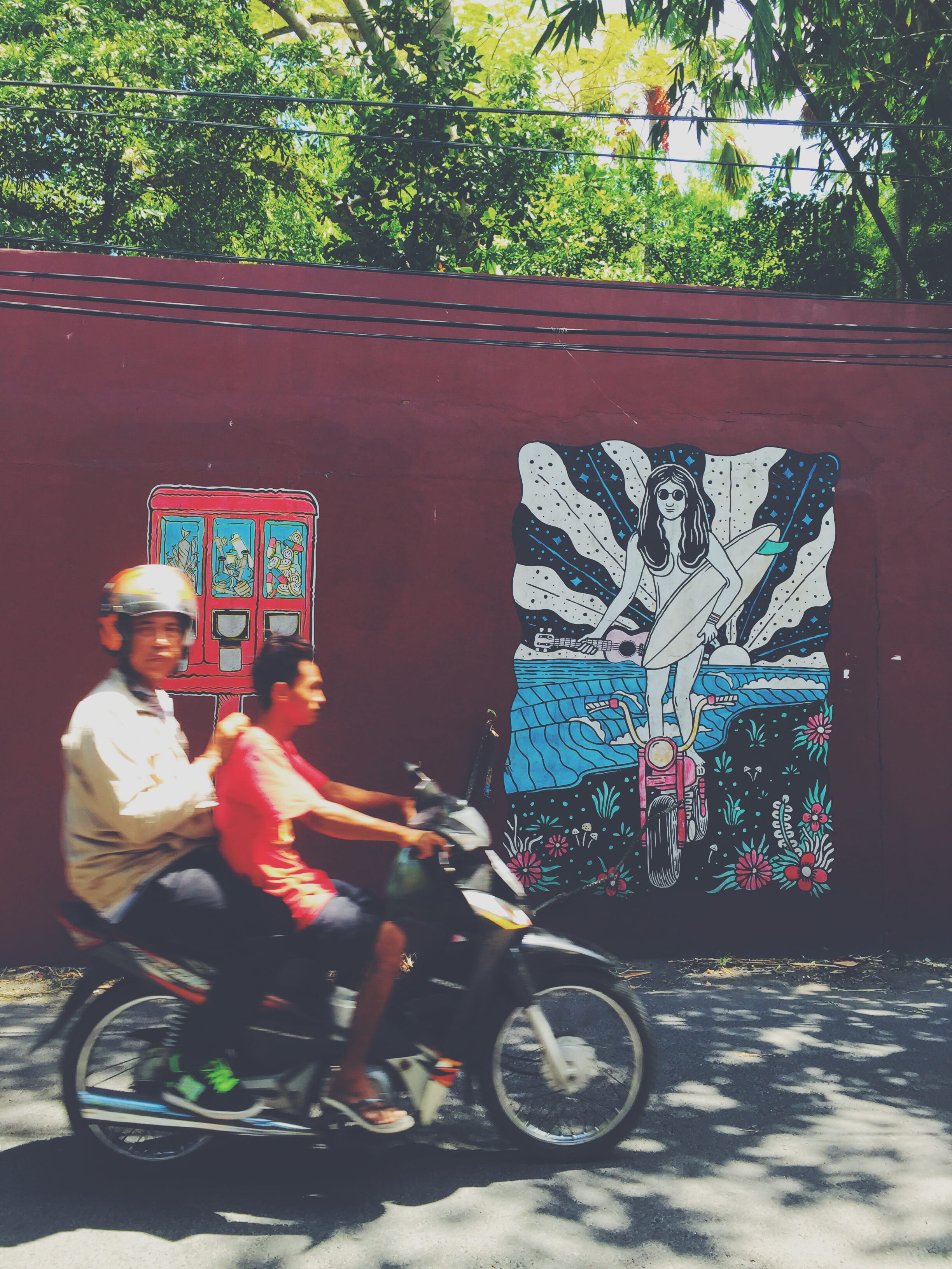 scooter, red, movement, riding, group of people, text, men, street art, full length, 2K, mode of transportation, ride, motor bike, graffiti, indonesia, Phone HD Wallpaper