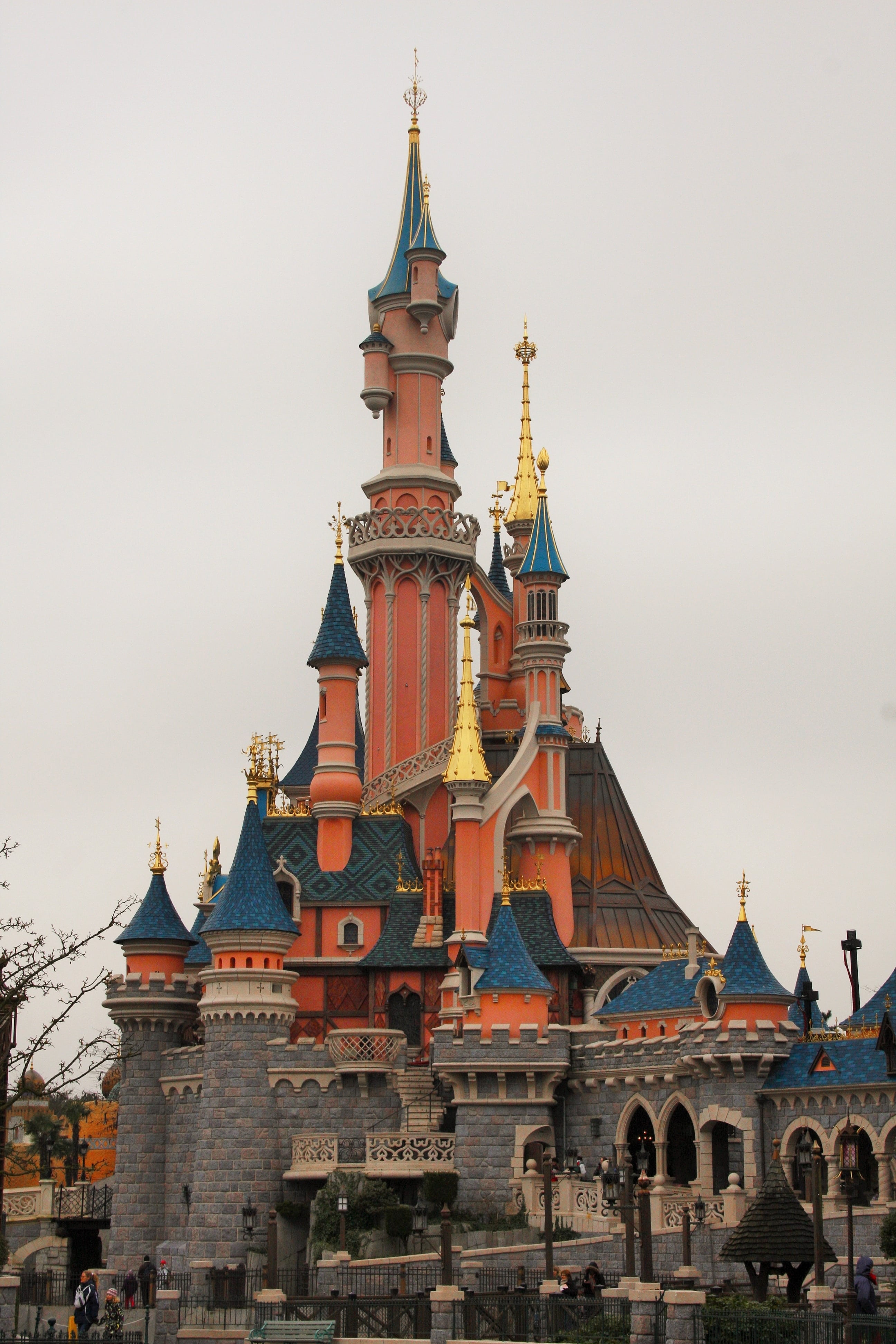 ornate, architecture, castle, the past, disney, 4K, city, religion, tourism, travel destinations, spirituality, sleeping beauty, tower, outdoors, building exterior, Phone HD Wallpaper