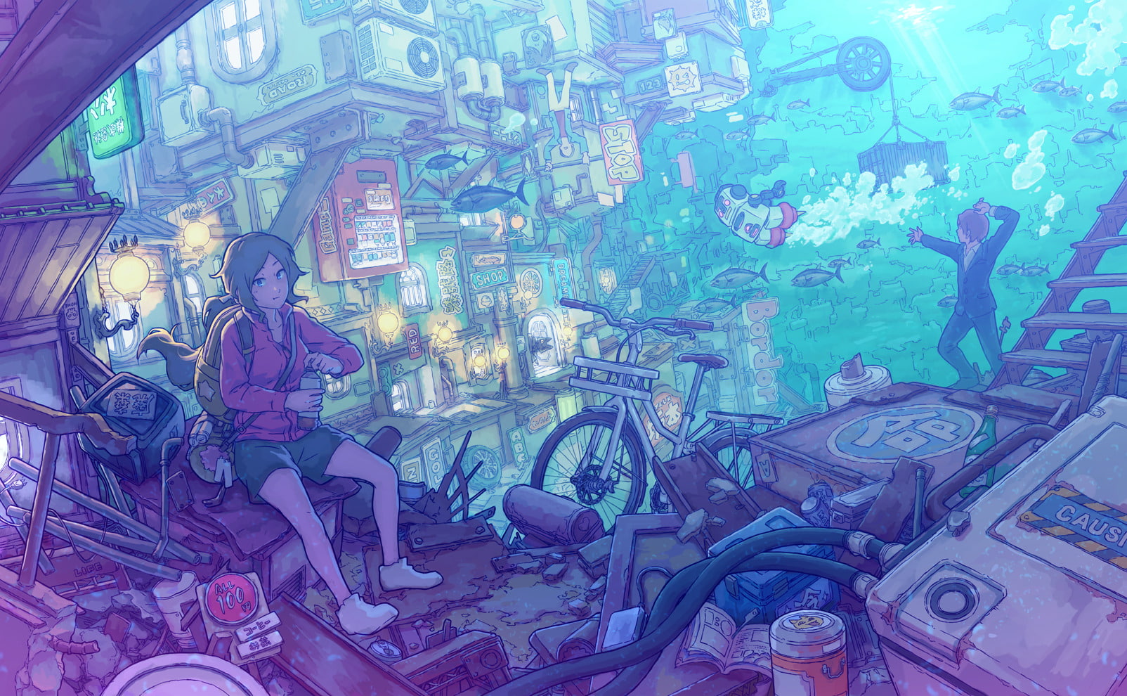 Original, 720P, City, Underwater, Sea, Anime, HD Wallpaper