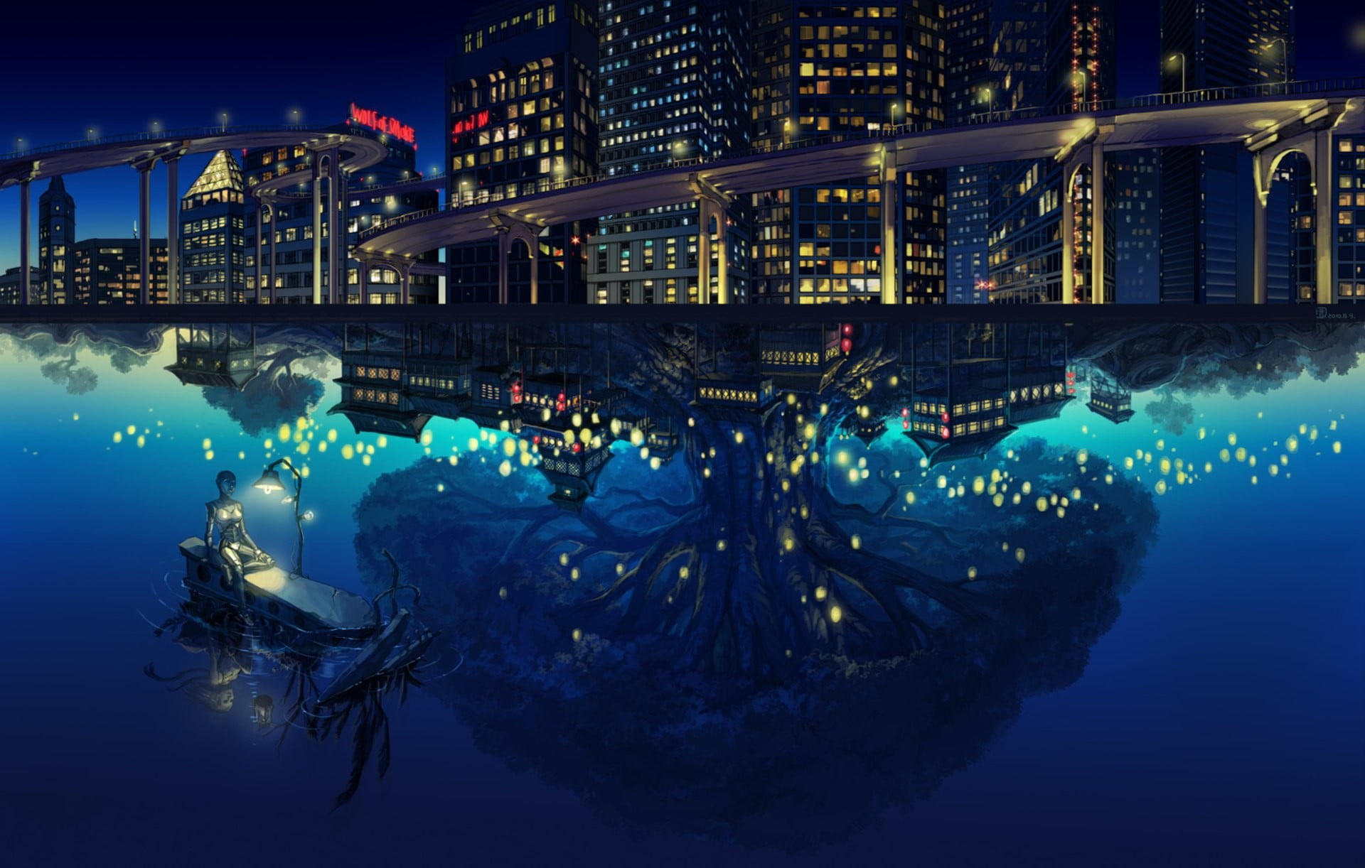 built structure, marine, underwater, sea, illuminated, ceramic, no people, architecture, water, building, sky, motion, lights, blue, swimming, animal wildlife, HD Wallpaper
