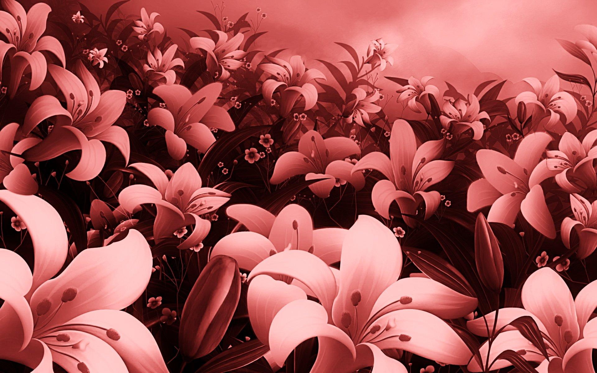 dreamer, flower, 1080P, flowers, illustration, girl, 3d and abstract, pink, abstract, field, luiza, HD Wallpaper