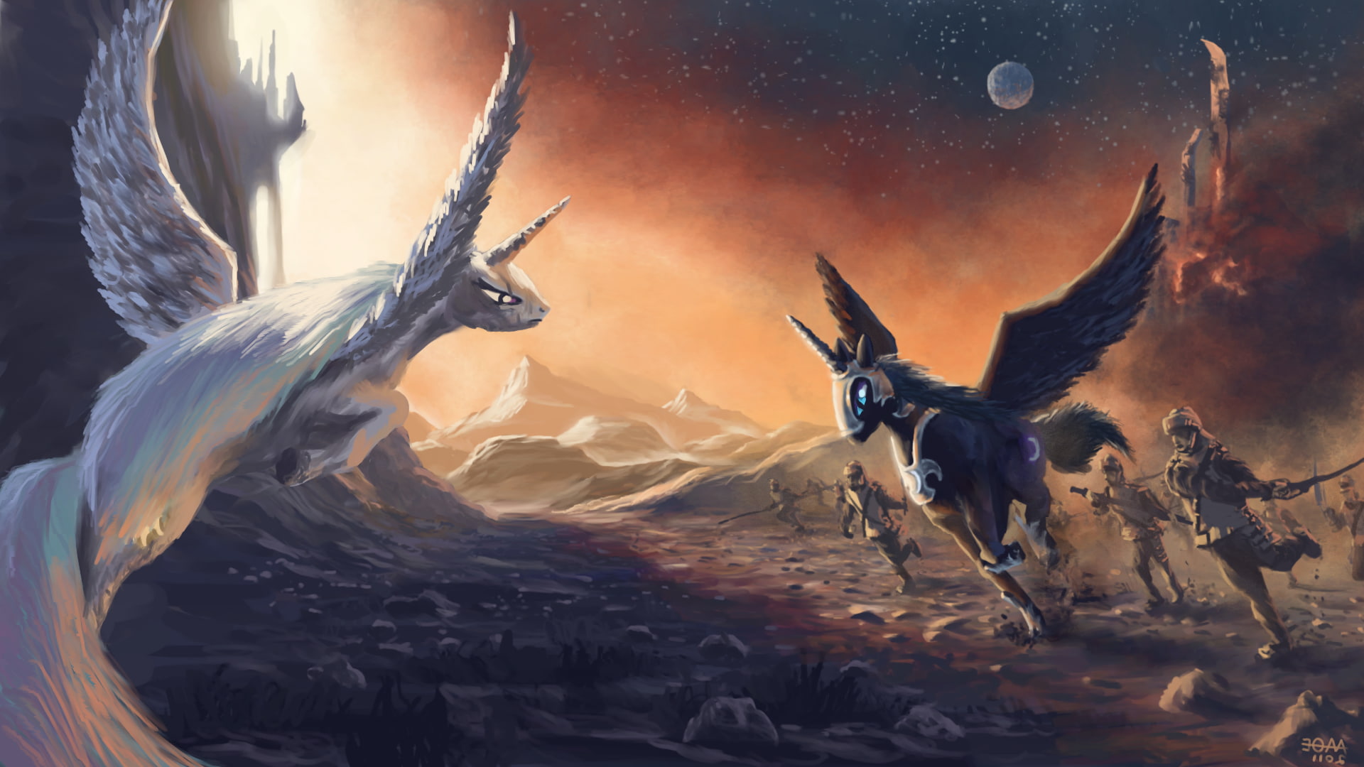 1080P, Unicorns, fantasy Art, Fighting, wings, My Little Pony, HD Wallpaper