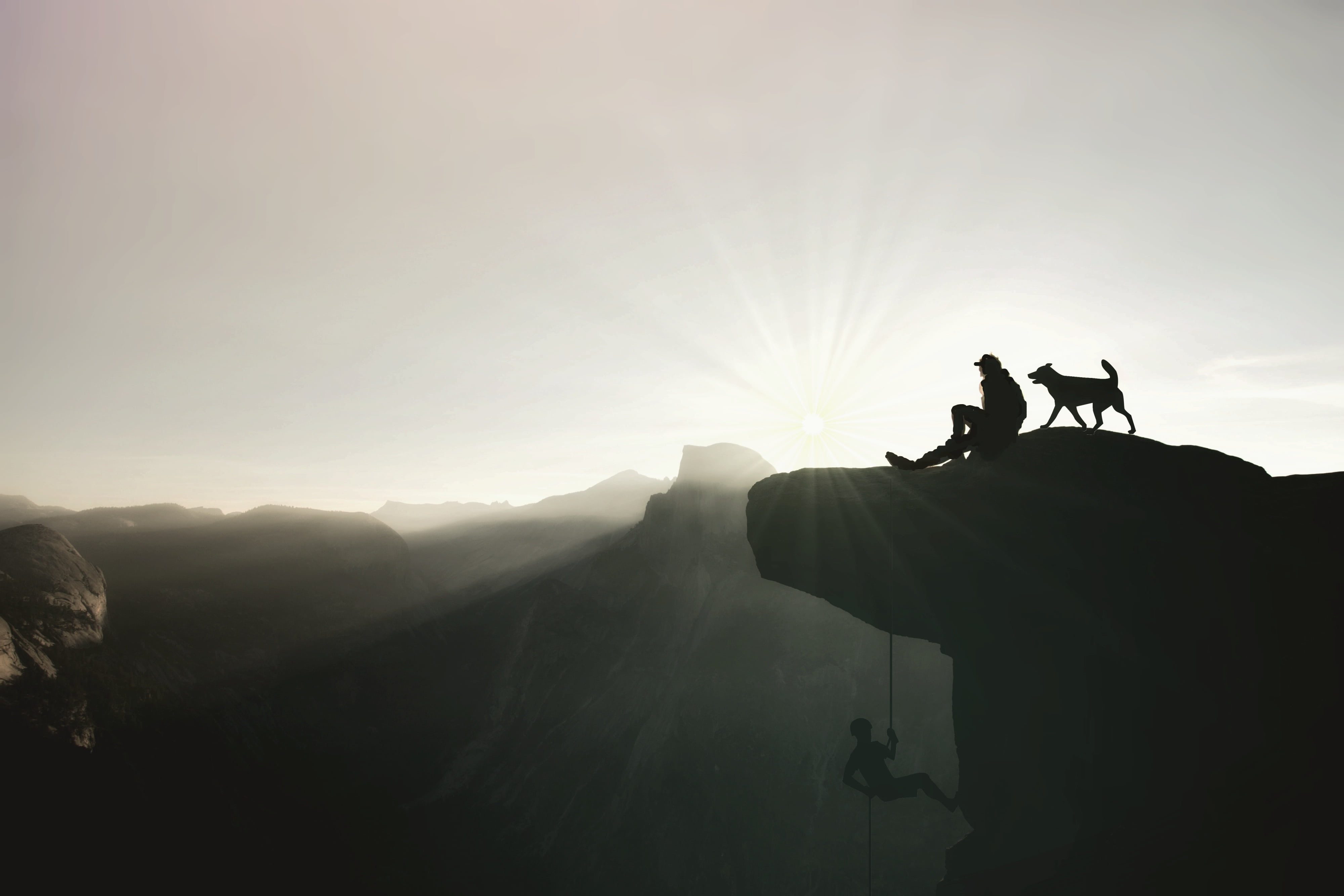 landscape, human, dog, nature, summit, real people, relaxation, scenics - nature, sport, climb, mountaineer, 4K, figure, relax, people, cycling, men, man, HD Wallpaper