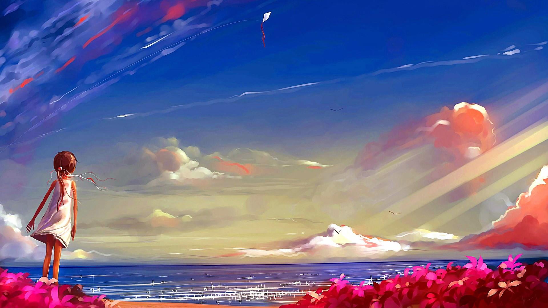 cloud - sky, water, beauty in nature, beach, dream, trip, sea, little girl, vacations, nature, land, fun, cloud, daytime, flower, morning, summer, horizon, HD Wallpaper
