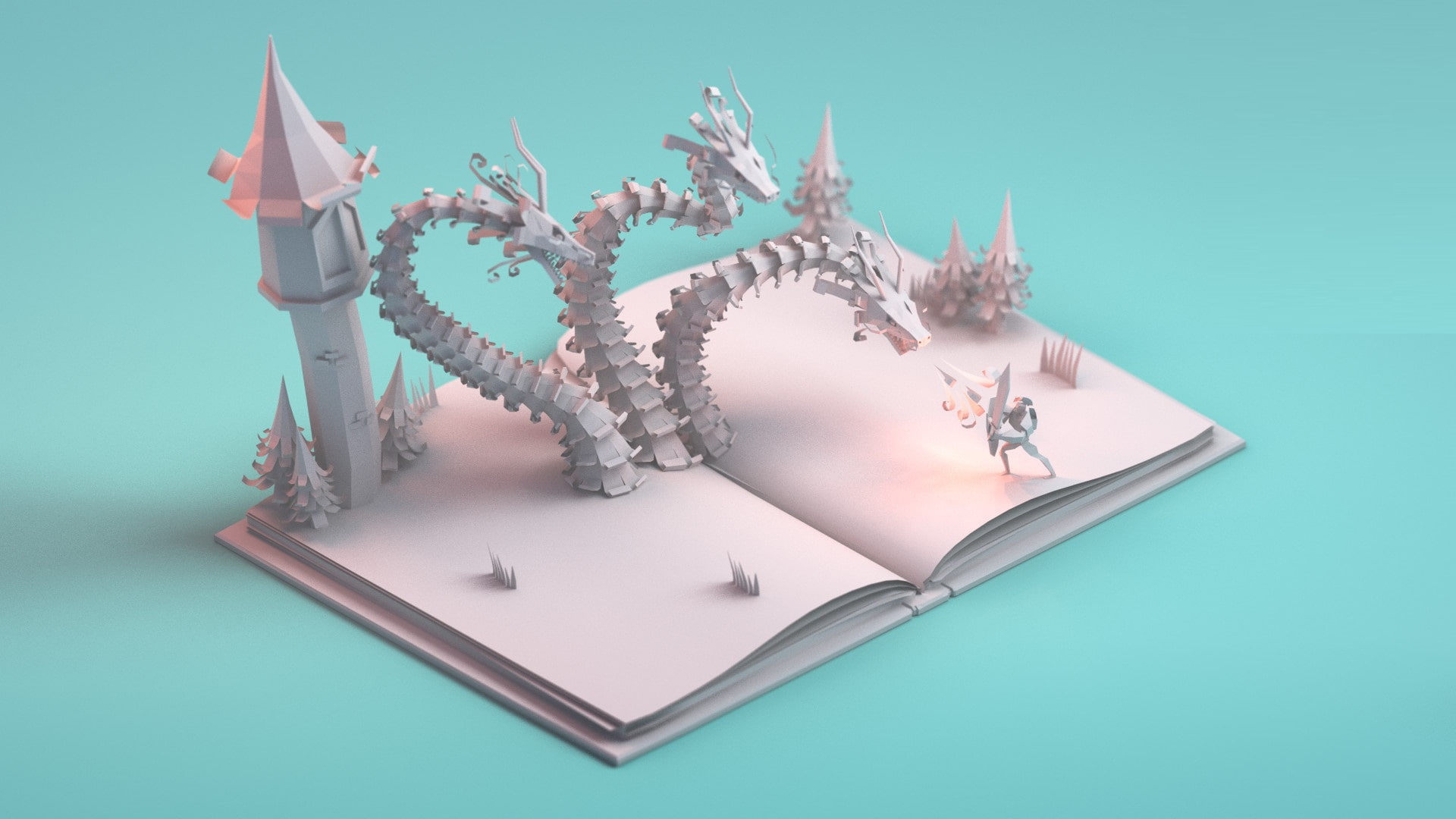 book, dragon, 1080P, art, notebook, fantasy, mohamed chahin, Paper story, HD Wallpaper