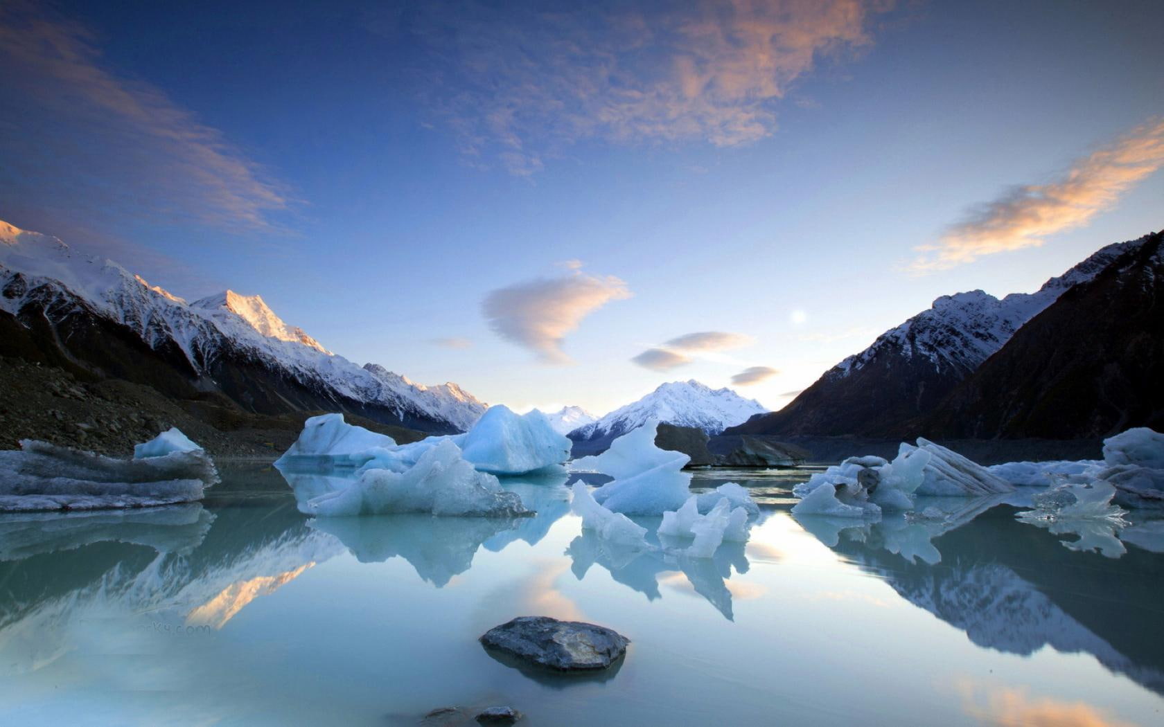 720P, iceberg, landscape, lake, winter, mountain, HD Wallpaper