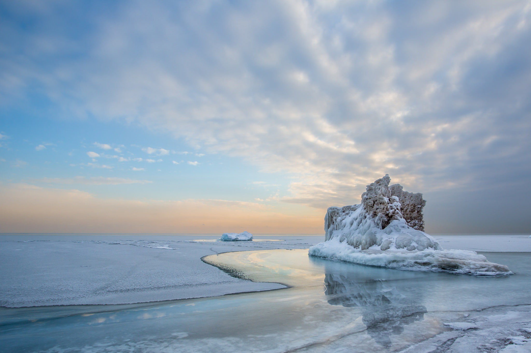 clouds, 1080P, ice, Lake, winter, water, reflection, iceberg, sky, snow, cold, landscape, HD Wallpaper