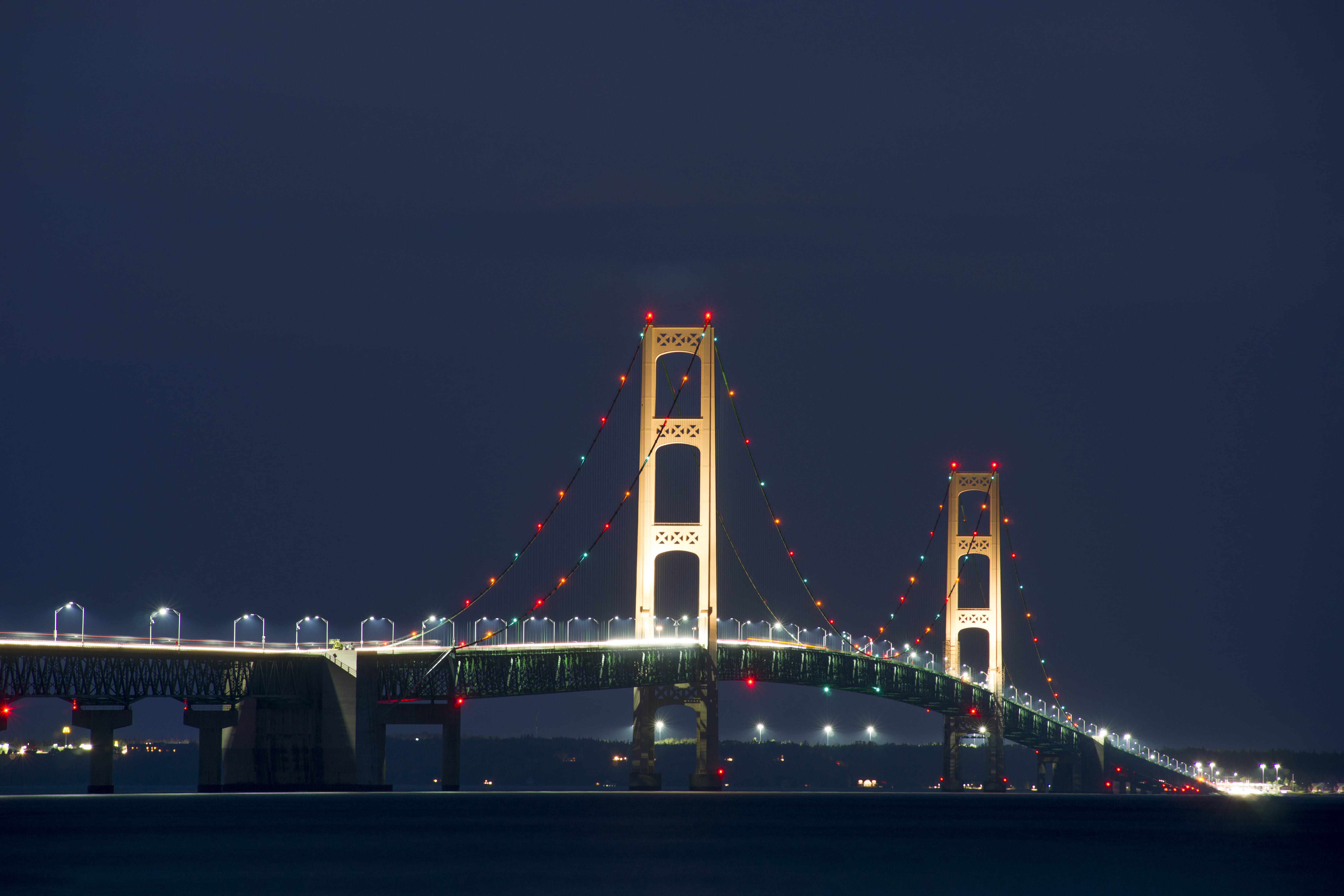built structure, dark, travel destinations, no people, skyscraper, transportation, night, nighttime, bridge, travel, motion, white, 5K, city, suspension, HD Wallpaper