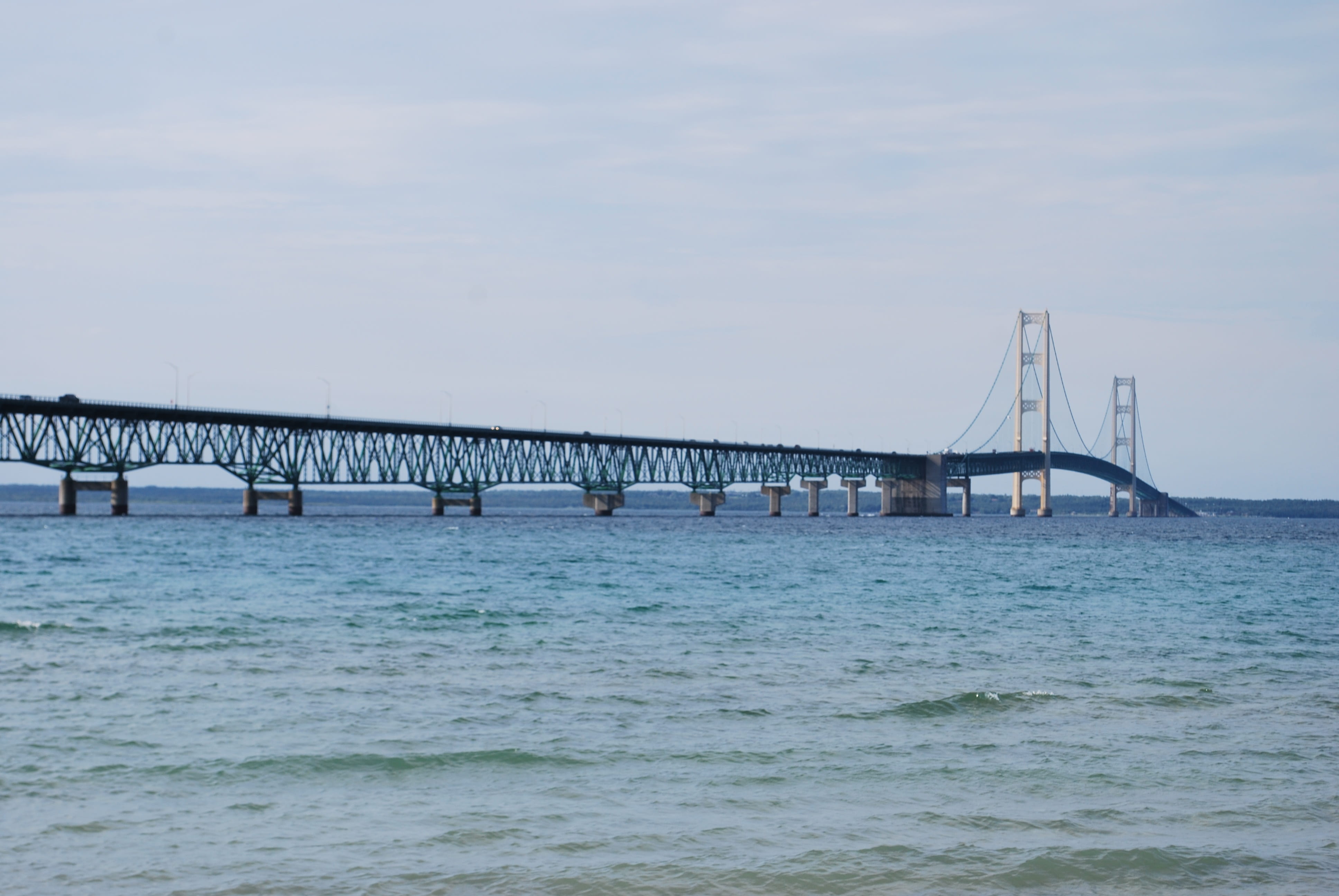 no people, sea, waterfront, connection, architecture, transportation, beauty in nature, mackinac, tranquil scene, architectural column, nature, built structure, HD Wallpaper