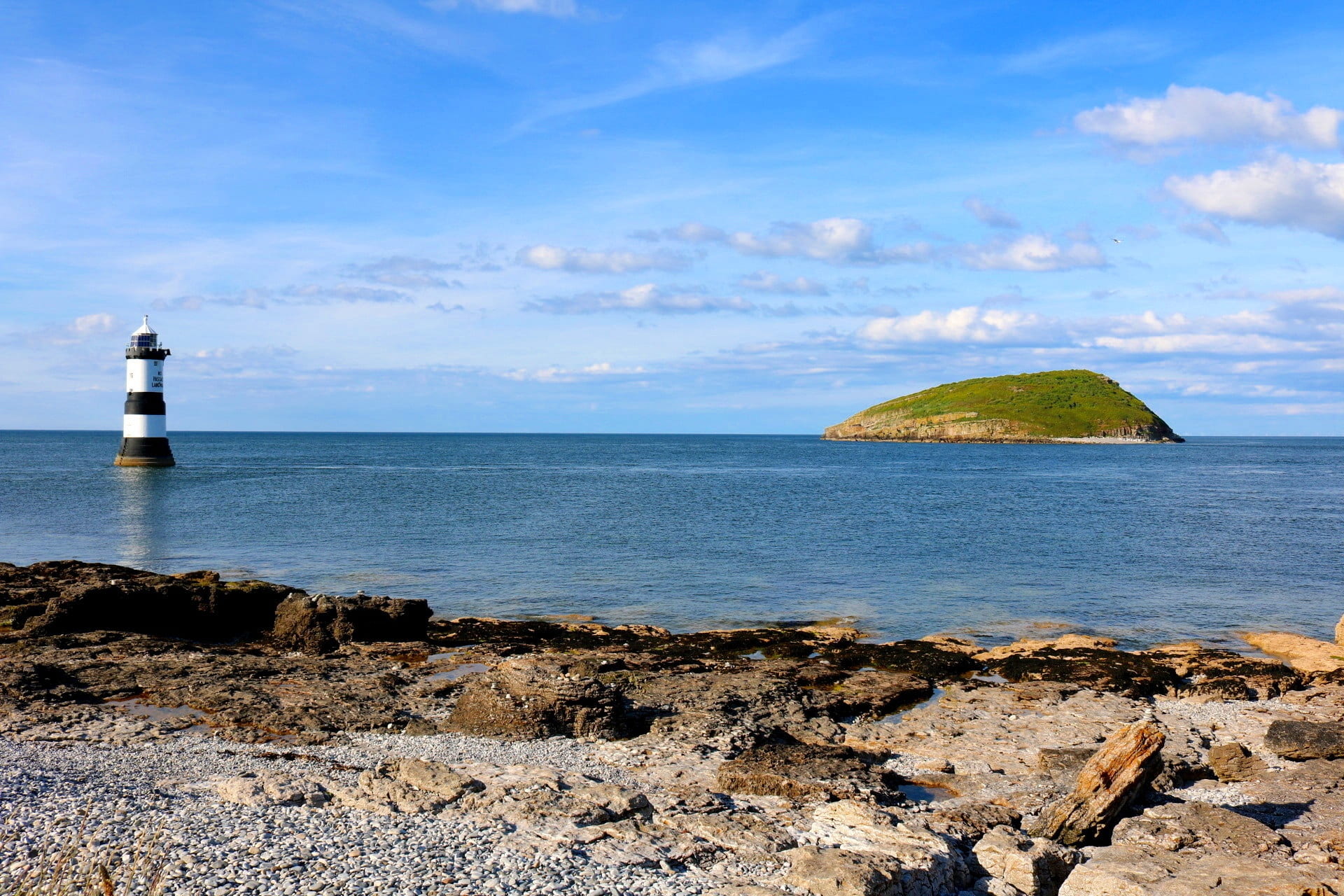 beauty in nature, tranquility, anglesey, coast, land, rock - object, seashore, no people, puffin island, cloud - sky, horizon over water, 1080P, rock, HD Wallpaper