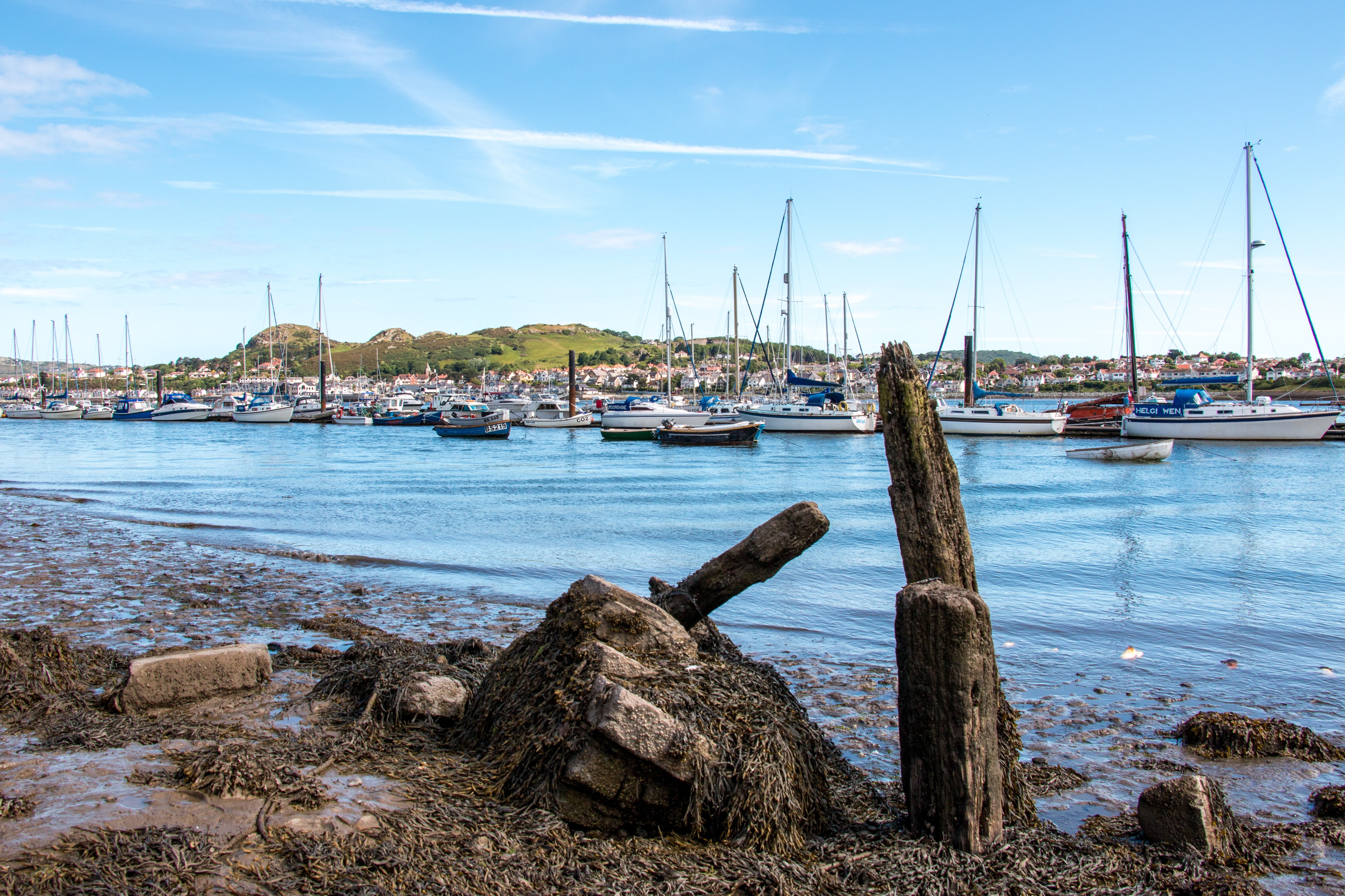no people, conwy bay, transportation, tourism, outdoors, seaside, cloud - sky, harbor, coast, 4K, sky, sand, water, shore, summer, north wales, day, rock, HD Wallpaper