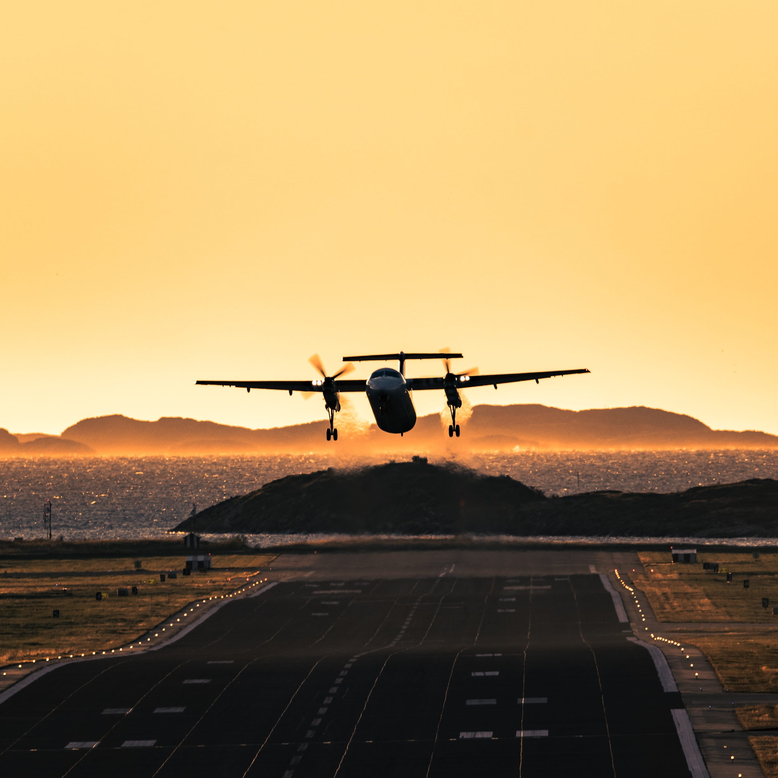 air vehicle, mode of transportation, sky, sunset, bodø, orange color, travel, airplane, orange, departure, no people, on the move, airport, fly, airport runway, Phone HD Wallpaper