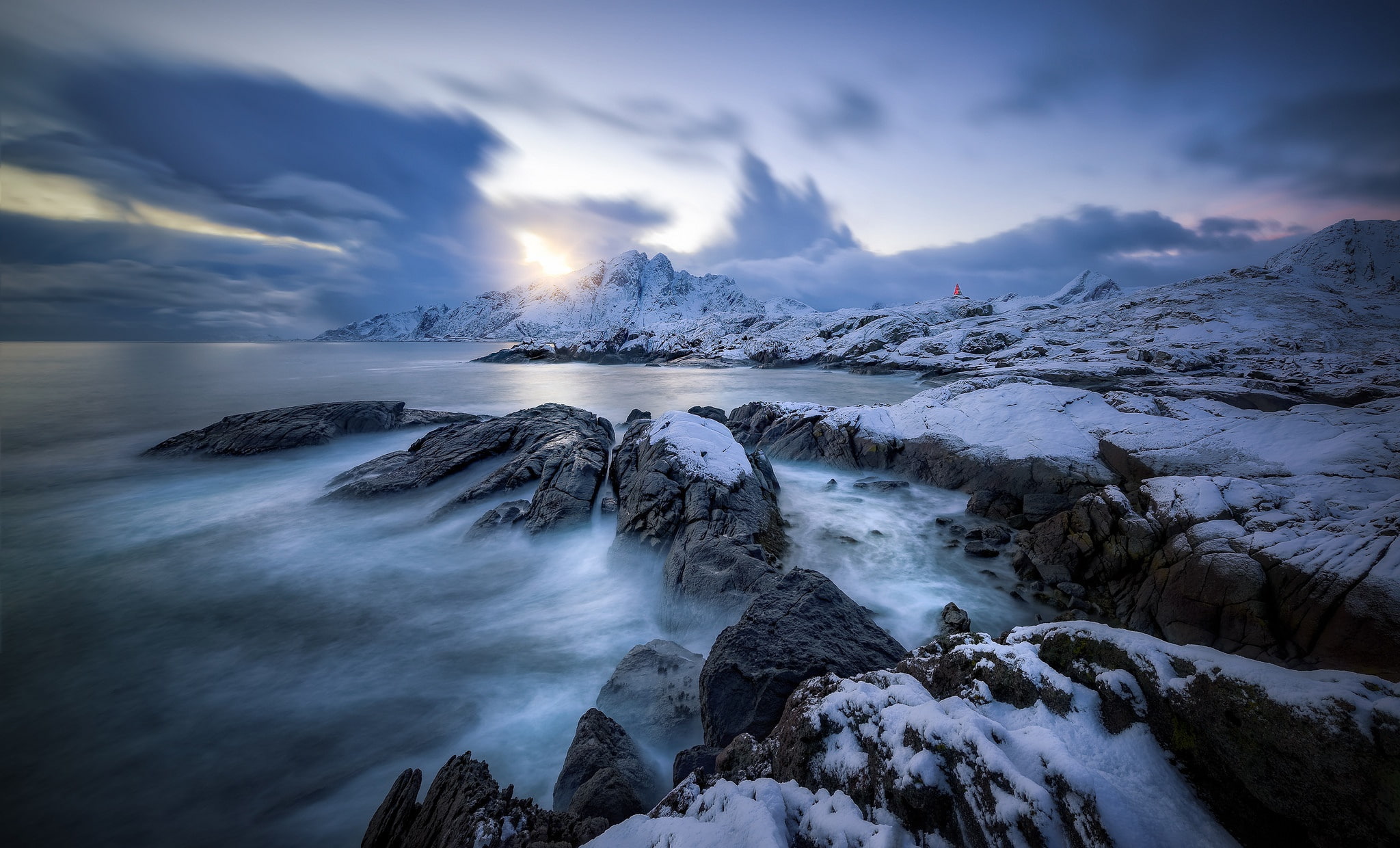 winter, coast, Lofoten, Norway, sea, Vester Nesland, Nordland, 1080P, HD Wallpaper