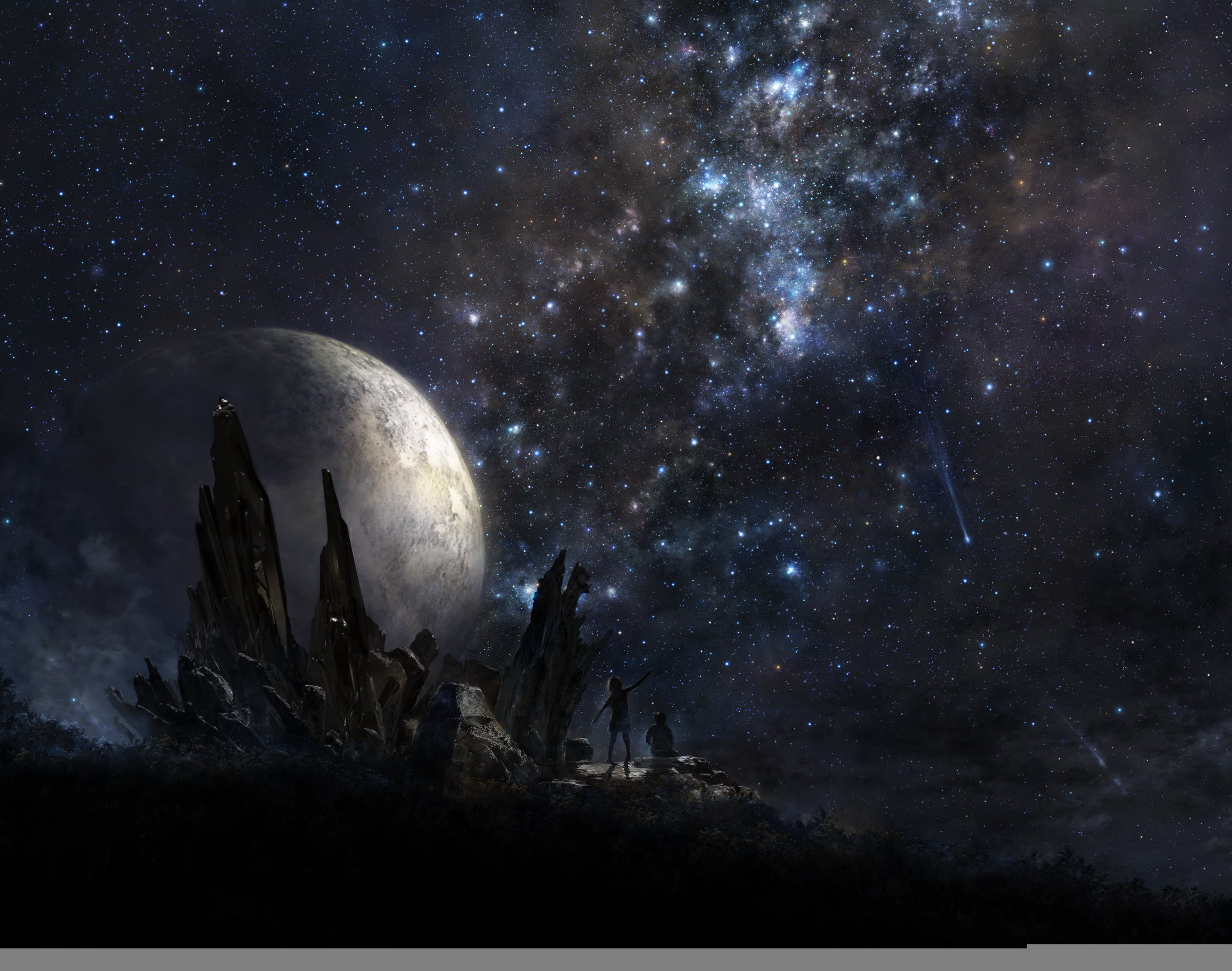 galaxy, black Color, science, blue, no people, space, astronomy, nature, people, illustration, 1080P, infinity, alien, milky Way, digital, star Shape, HD Wallpaper
