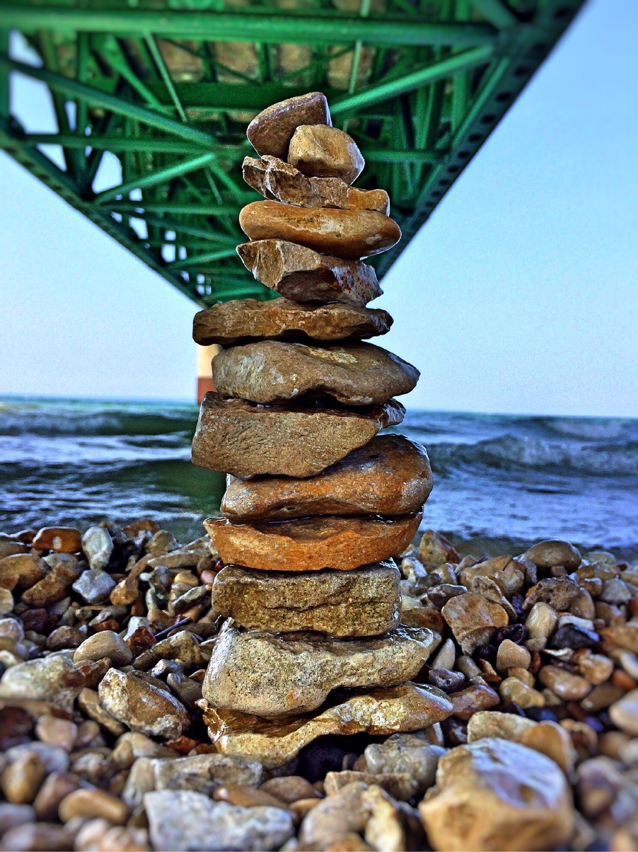 stack, bridge, no people, stone, mackinaw, stone - object, land, balance, water, focus on foreground, rock, outdoors, horizon over water, nature, pebble, Phone HD Wallpaper