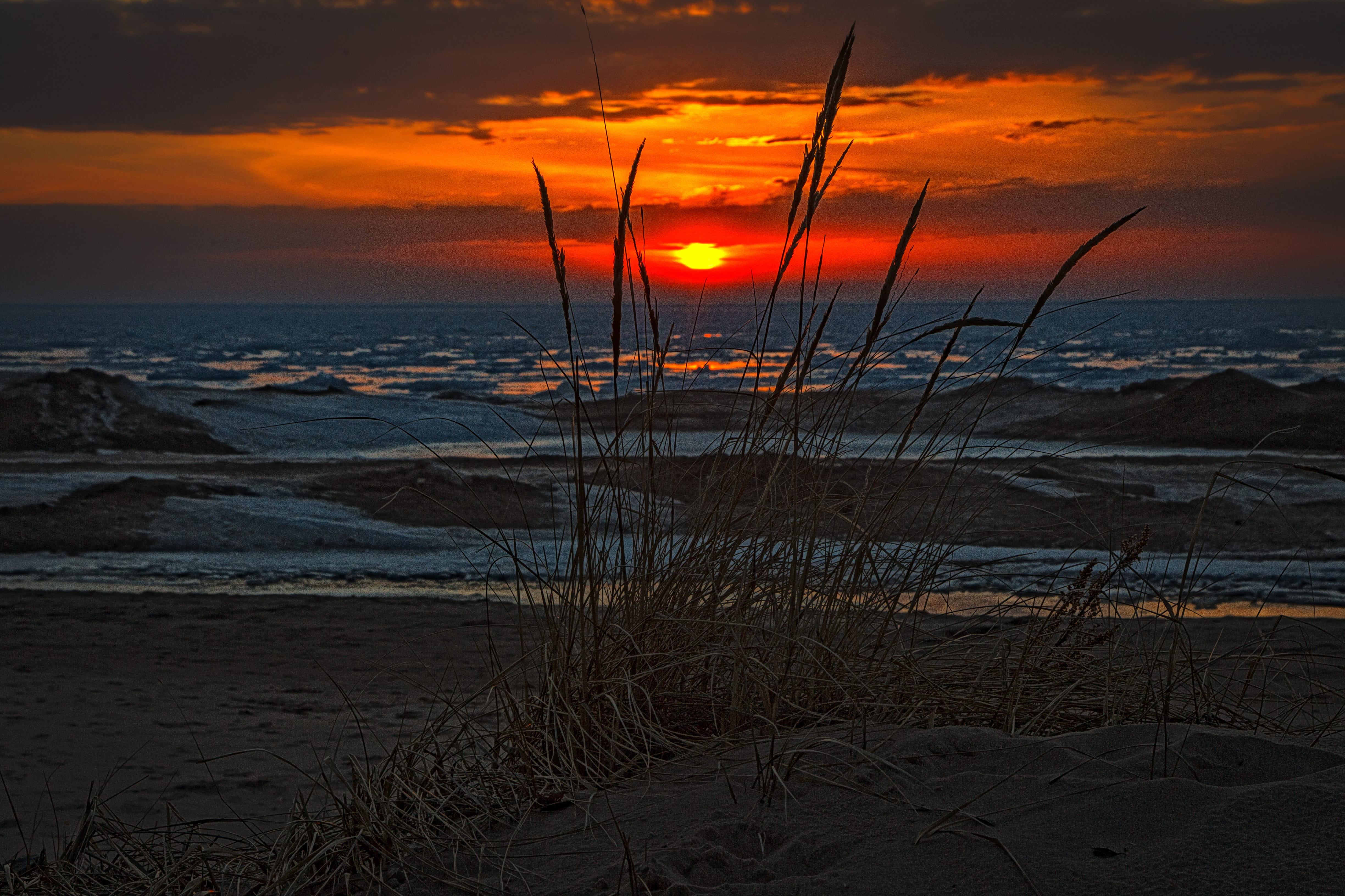 outdoors, michigan, land, dennis buchner, nature, idyllic, romantic sky, beach sunset, beauty in nature, horizon, sunset, sun, scenics - nature, empire, HD Wallpaper