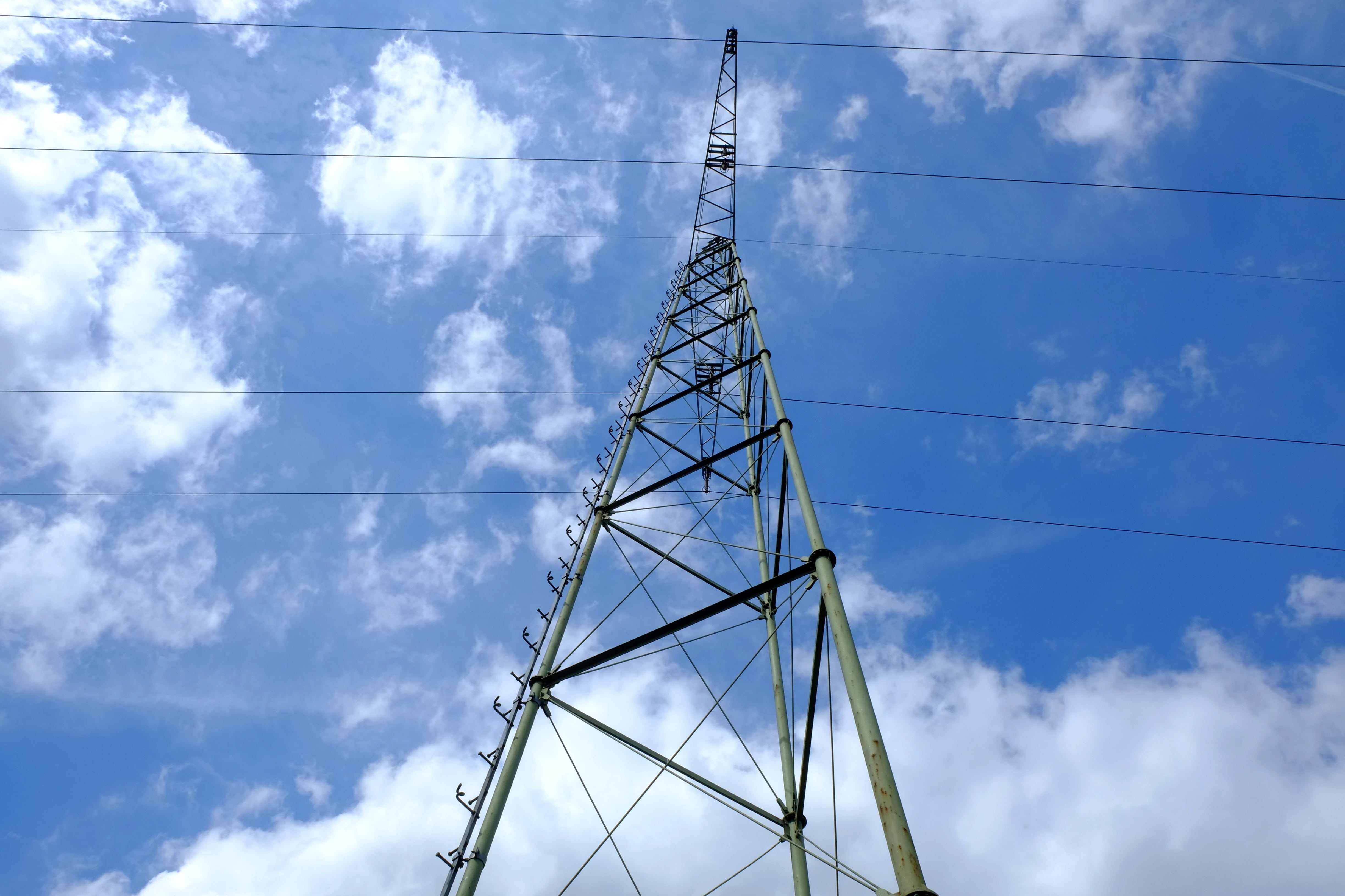 wires, sunlight, masts, risk, electricity, built structure, strommast, magnetic alternating fields, no people, outdoors, line, insulators, electricity pylon, HD Wallpaper