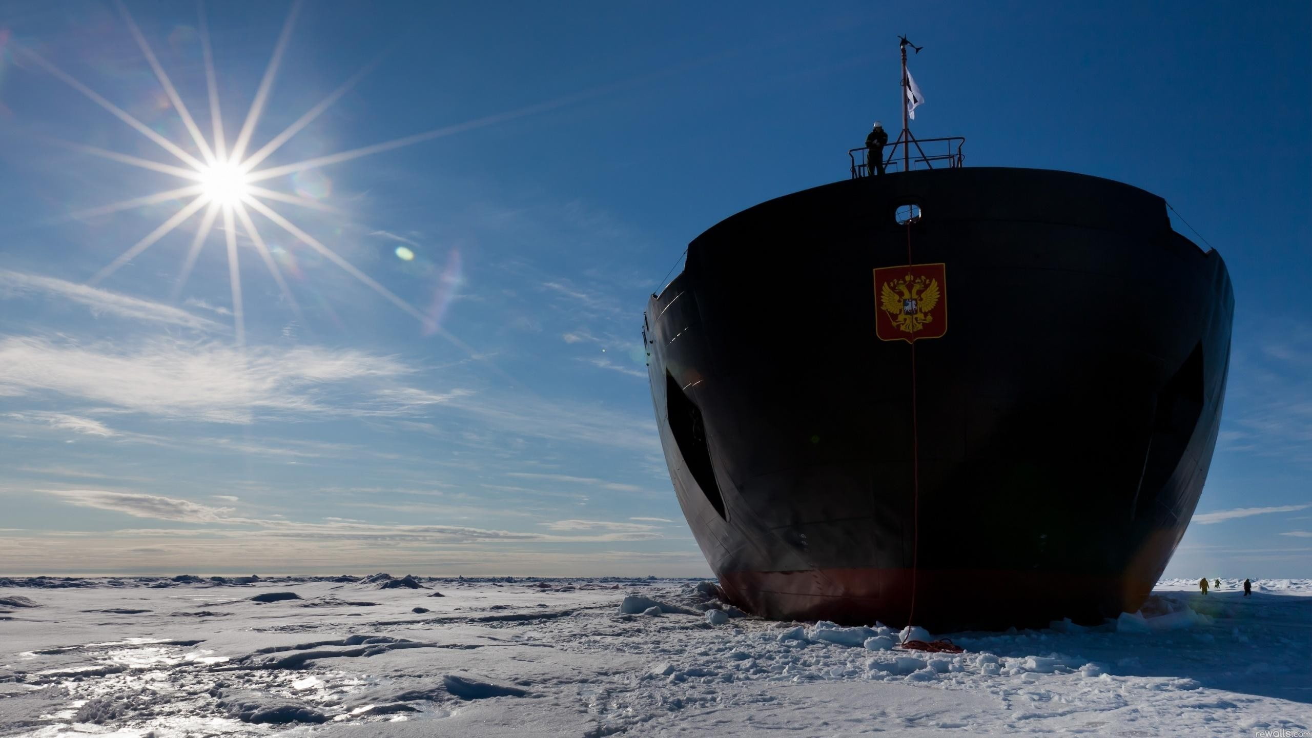 nature, snowcapped mountain, 2K, winter, ship cargo shadow winter ice snow russian sun clouds icebreakers men ropes flag coat of arms sunlight, bright, HD Wallpaper