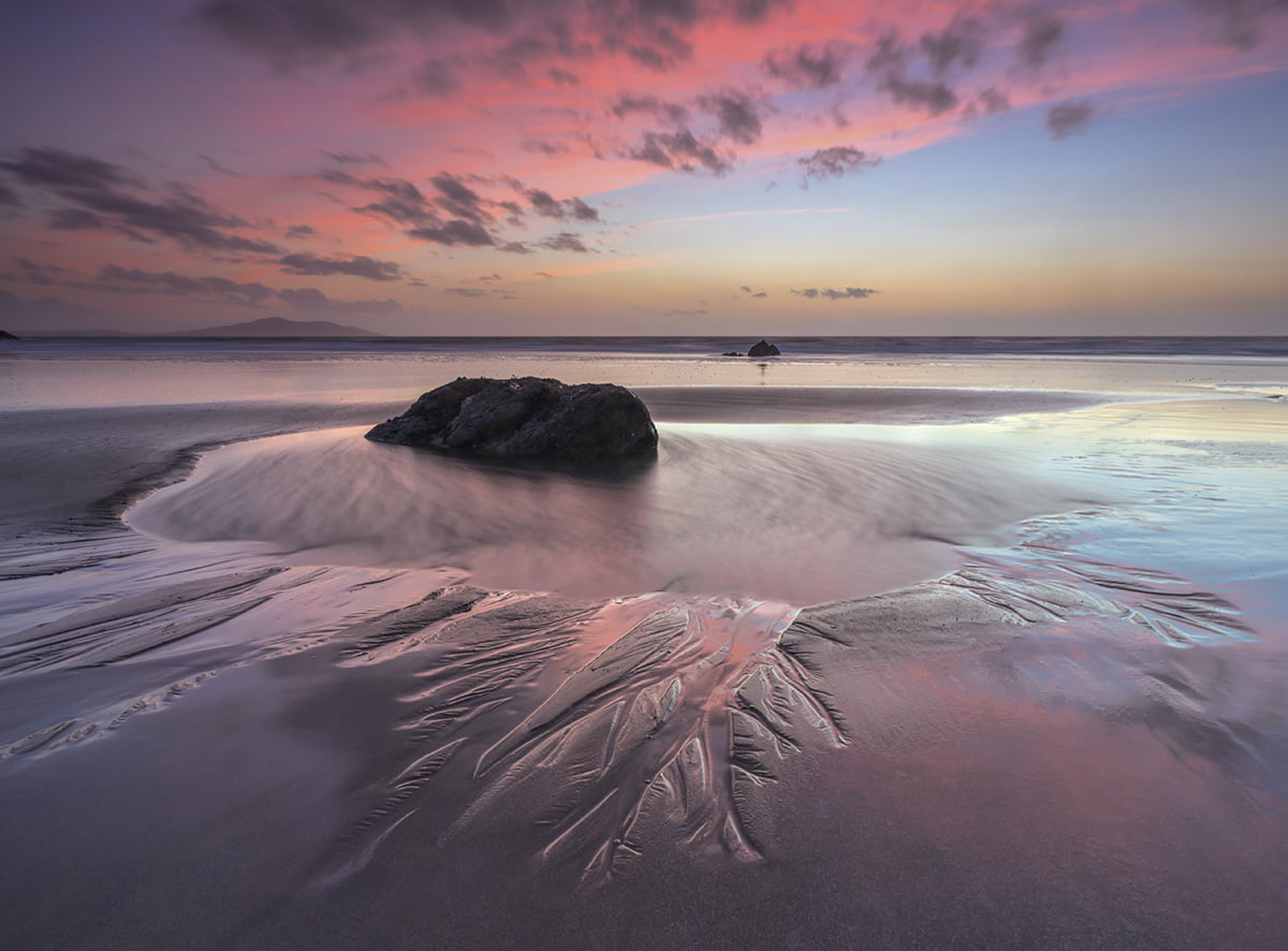 landscape, Anglesey, dusk, cloudscape, coastline, fractal, wave, white, beach, 480P, body, church bay, Fingers, nature, sand, mandelbrot, sunset, sand  beach, HD Wallpaper