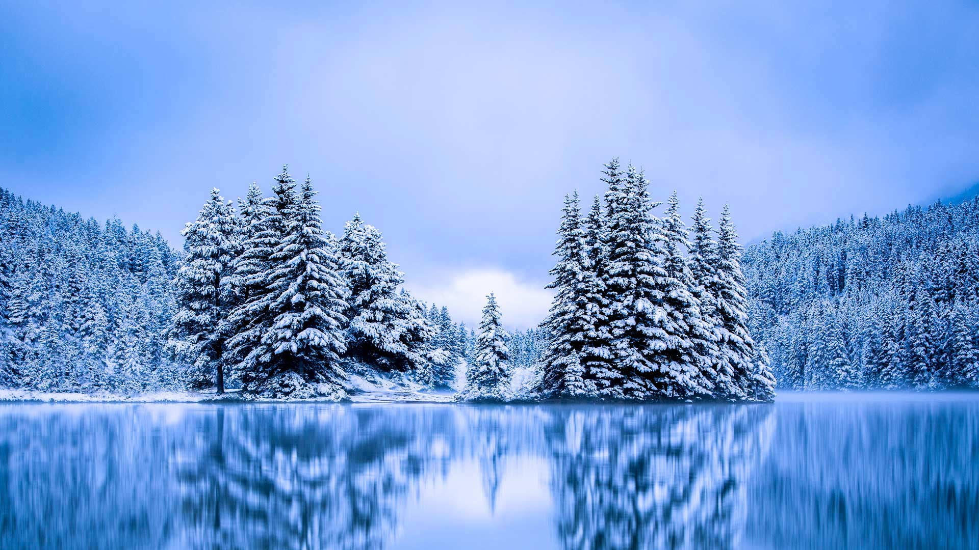 1080P, Canada, Two Jack Lake, Albert, the lake That Jack, trees, Banff National Park, winter, HD Wallpaper