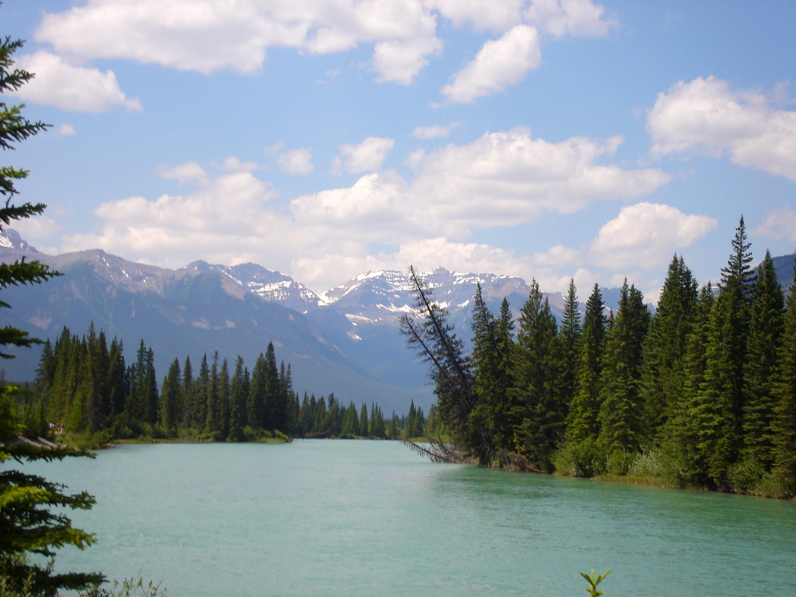banff, scenics, landscape, blue, day, beauty In Nature, clouds, green Color, canadian Rockies, pine Tree, outdoors, Scenery, landscapes, waterfront, 720P, HD Wallpaper
