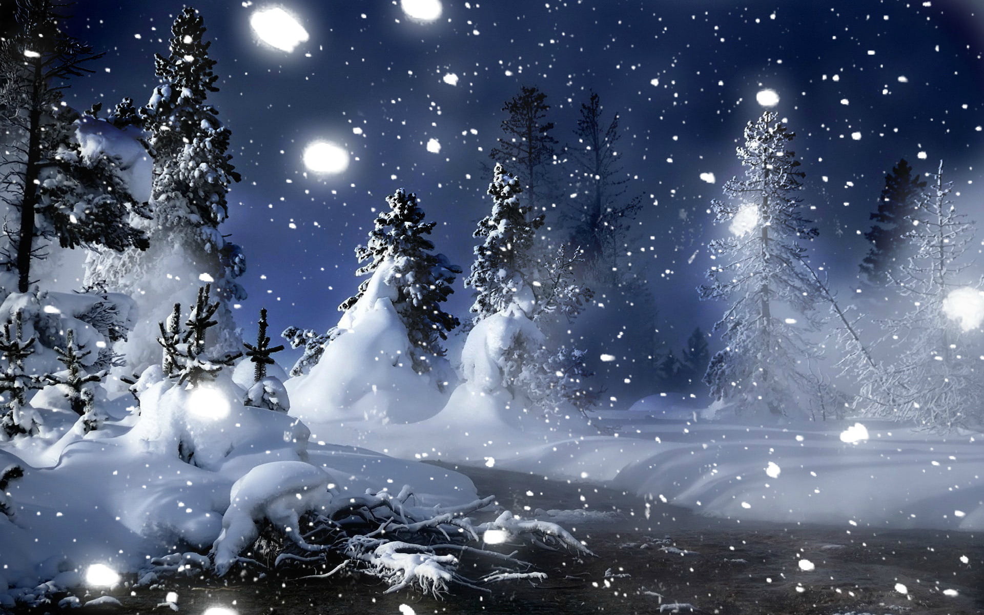 white, forest, frozen, night, fir Tree, scenics - nature, north, blizzard, pine Tree, shiny, spruce Tree, non-Urban Scene, cold - Temperature, stream, beauty In Nature, HD Wallpaper