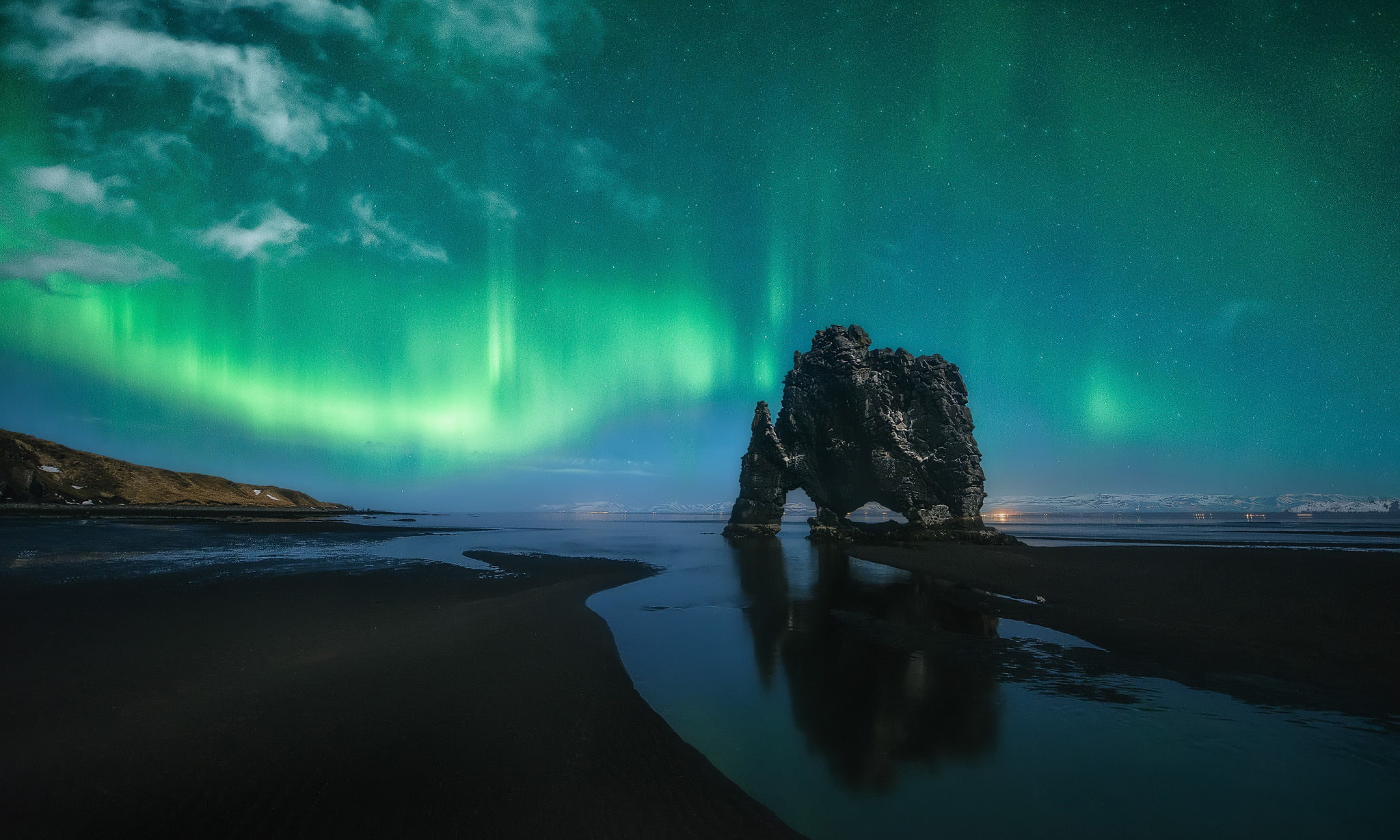 1080P, rock, Polar lights, the ocean, HD Wallpaper