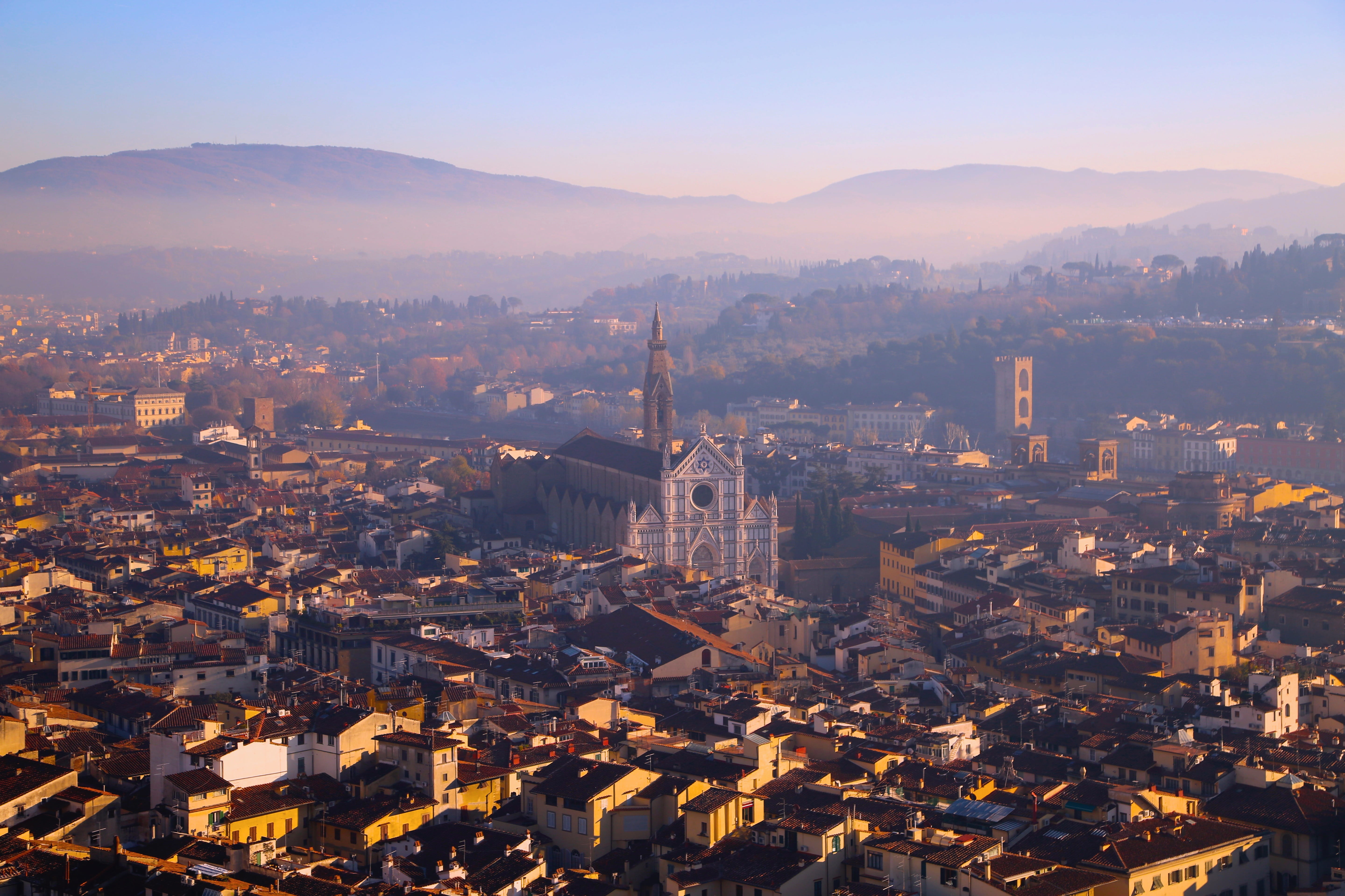 aeriel, aerial, travel destinations, haze, purple, building exterior, drone view, photrography, top, duomo, church, shadow, place of worship, sunset, crowd, HD Wallpaper