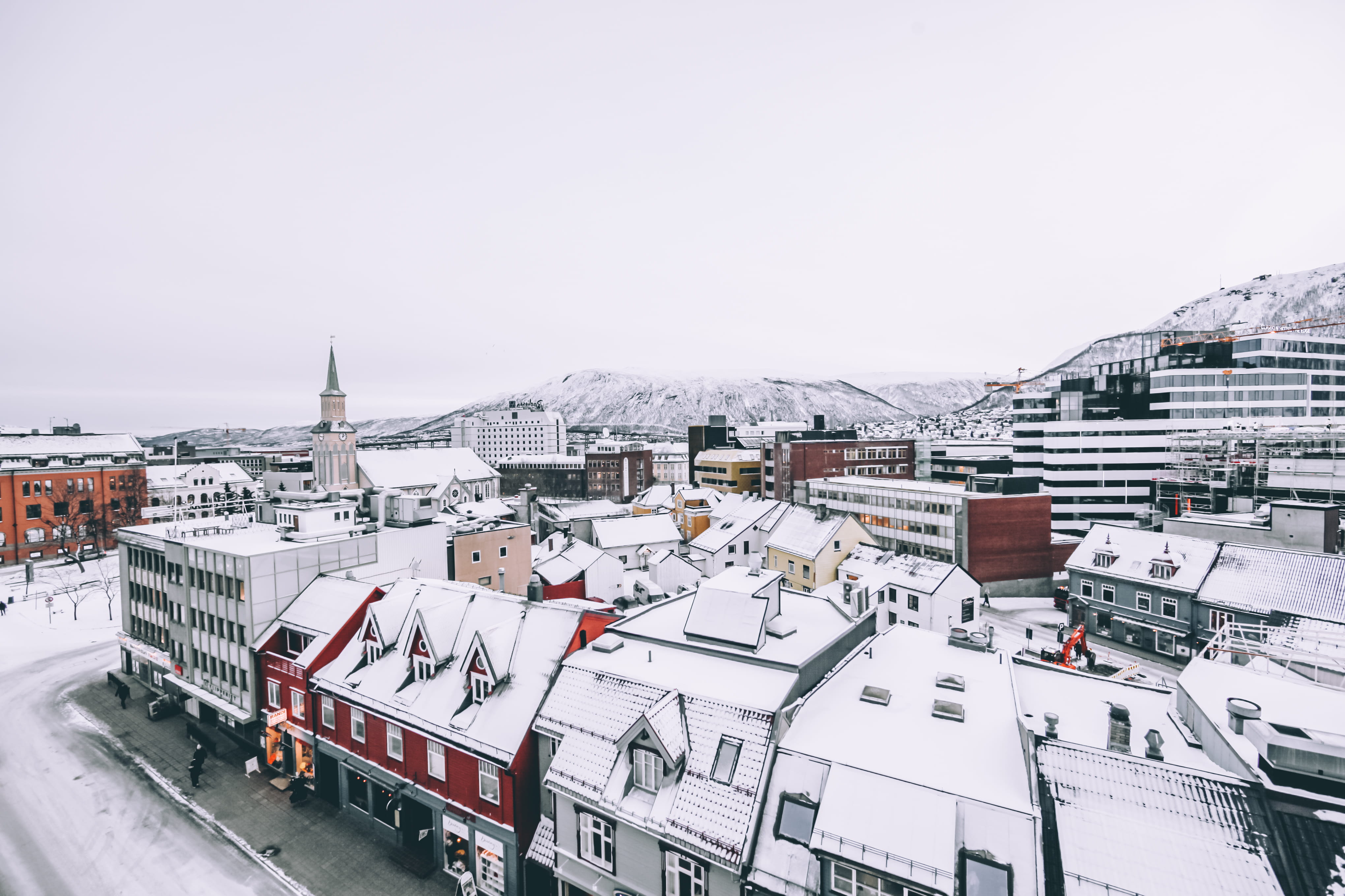 white, building, transportation, architecture, 4K, snowing, no people, outdoors, covering, cityscape, nature, snow, tromso, europe, cold temperature, white color, HD Wallpaper