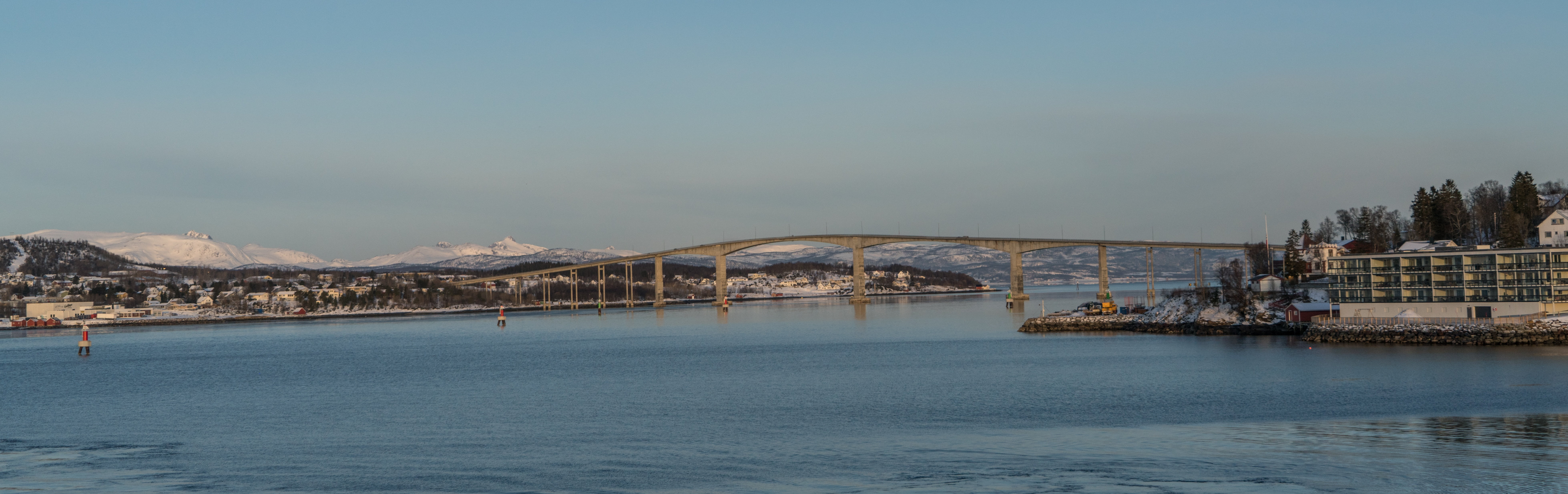 waterfront, scandinavia, outdoors, bridge, scenics - nature, travel destinations, nature, building exterior, buildings, mountain, tranquility, water, gray, HD Wallpaper