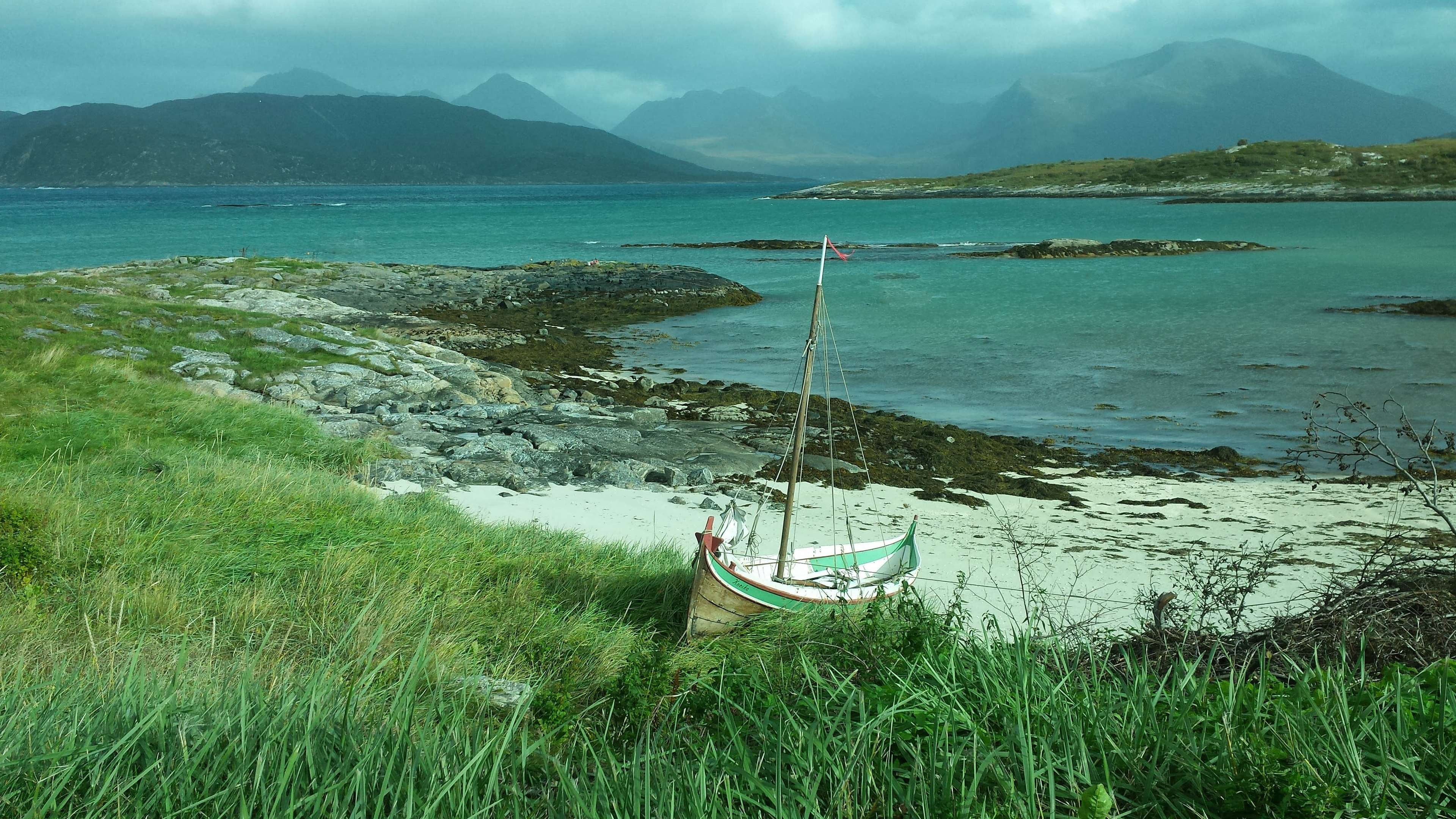scenics - nature, seascape, mountain range, beauty in nature, no people, sand, beach, boat, tromso, mountain, land, tranquility, plant, nautical vessel, HD Wallpaper
