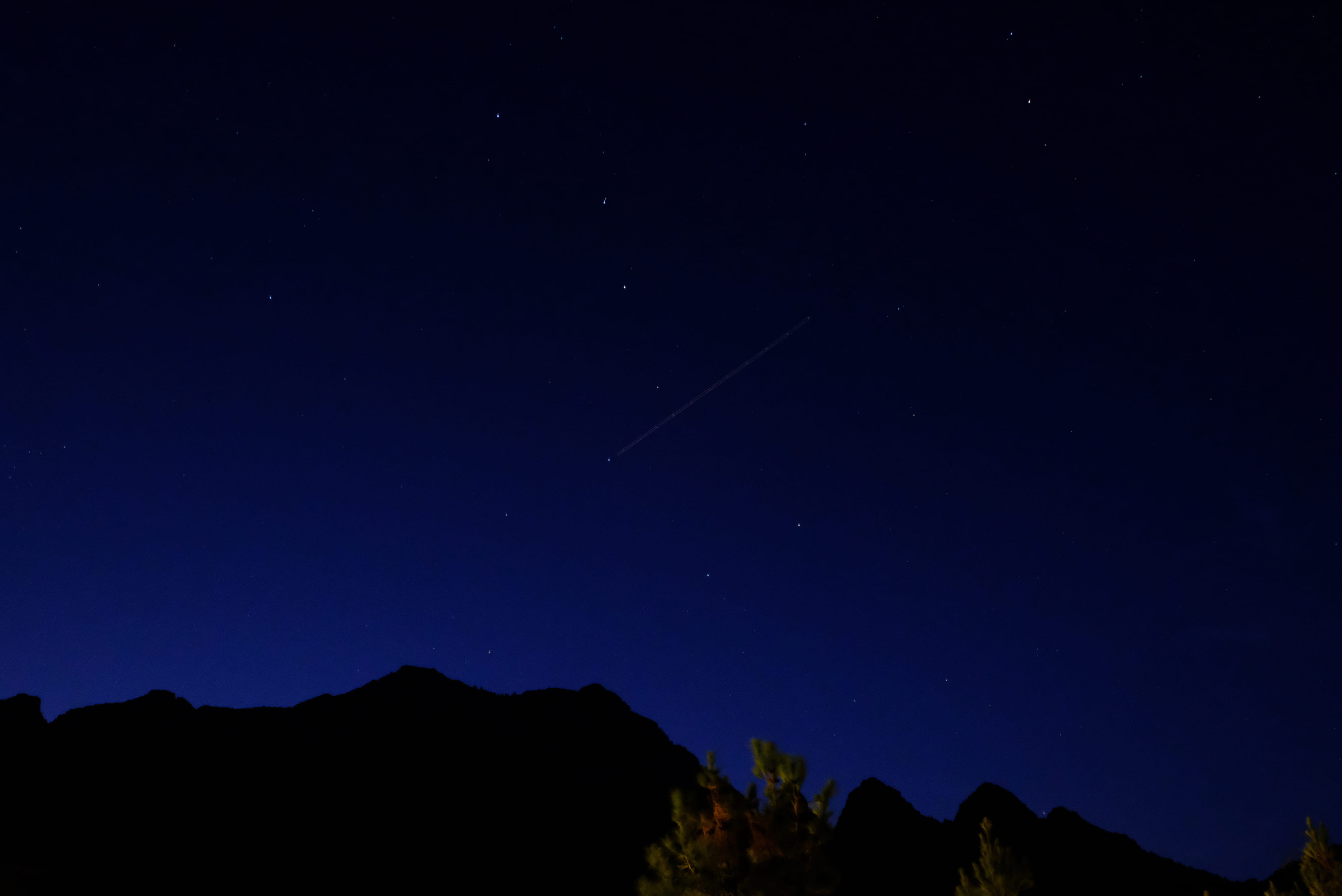mountain Peak, constellation, moonlight, ridge, planet - Space, exploration, star, night, scenics, illuminated, blue, galaxy, star Field, astronomy, HD Wallpaper