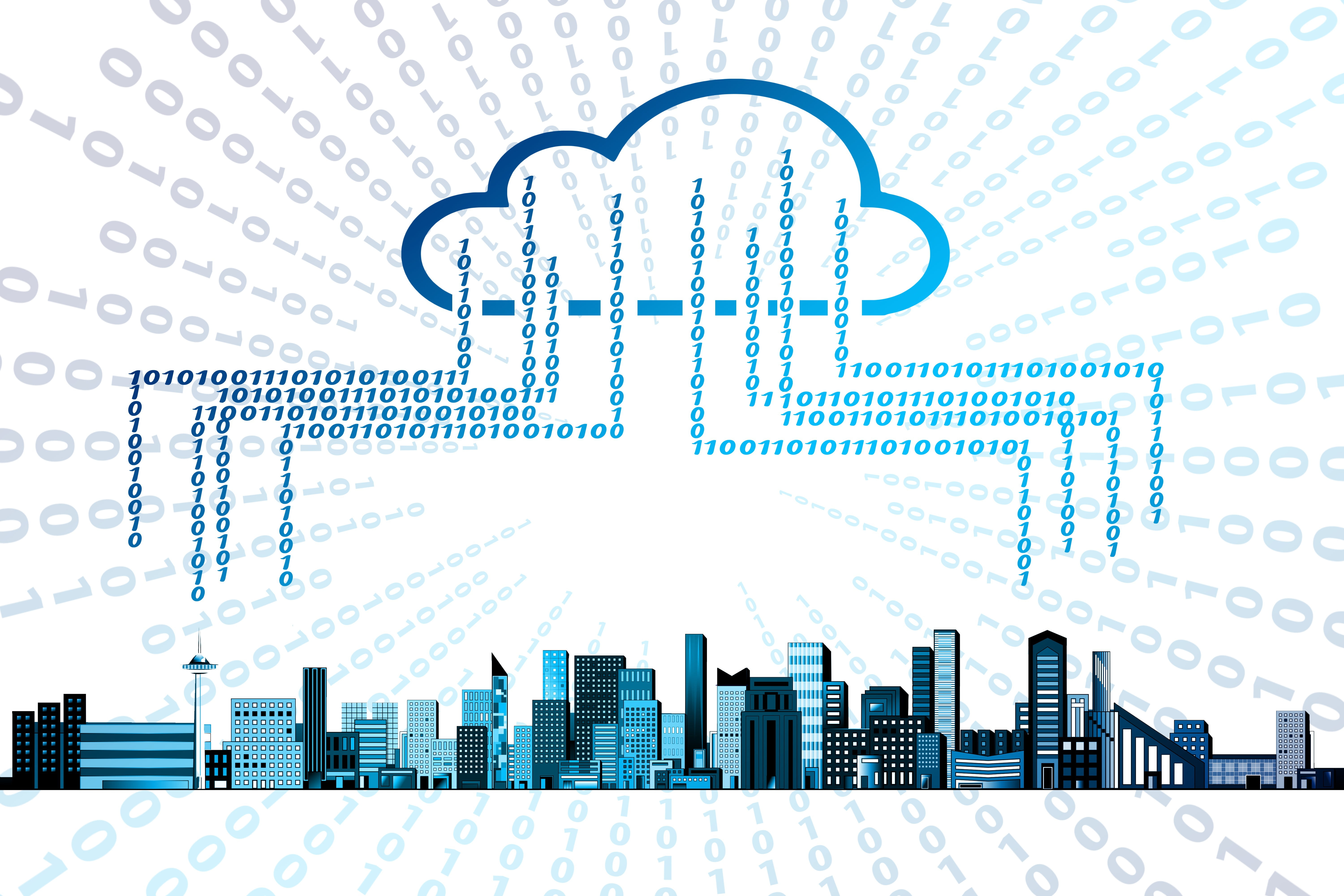 cloud services, technology, numbers, 5K, internet, digital art, cityscape, HD Wallpaper