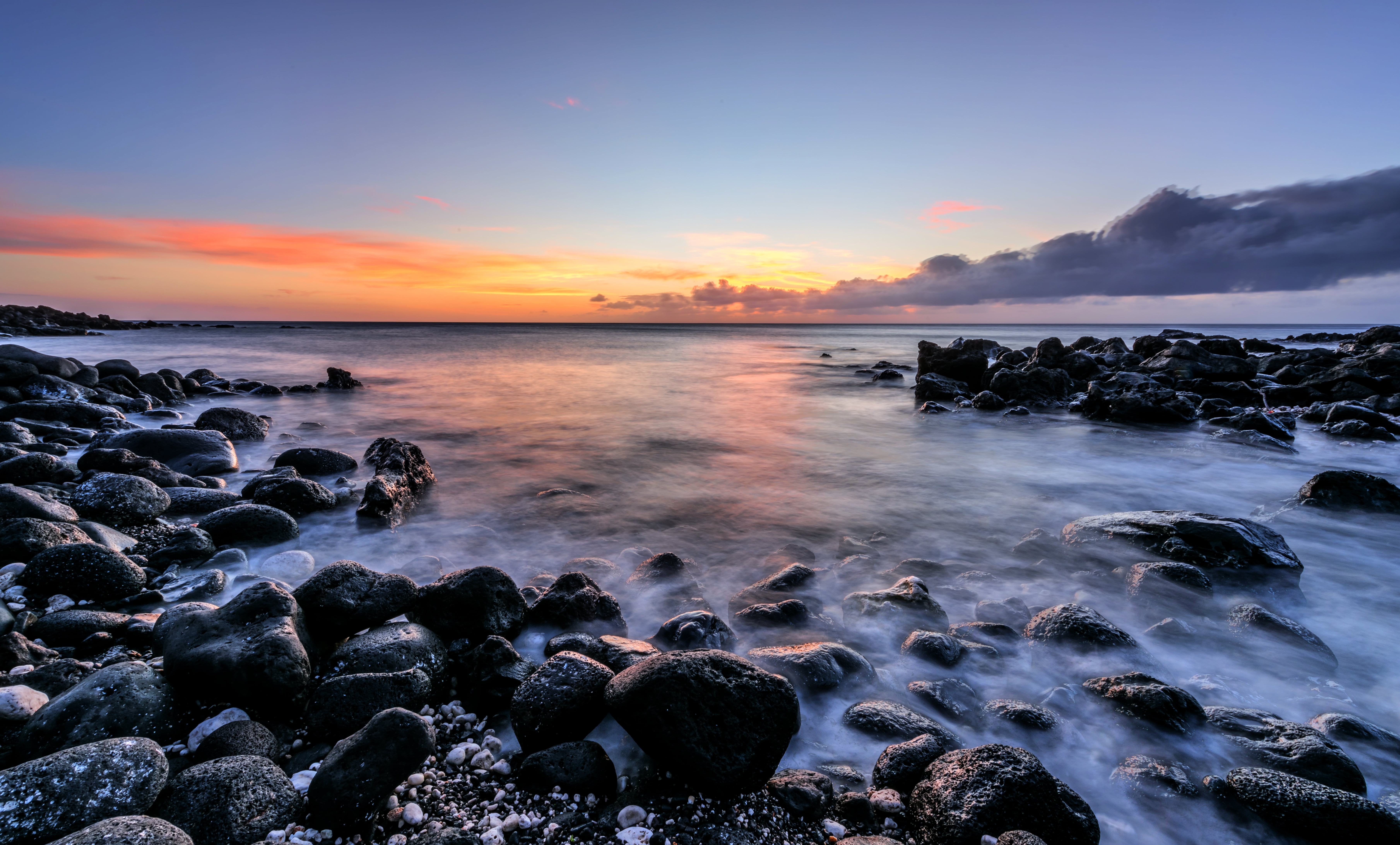 seascape, Kapaa, scenics, water, Beach, dusk, beauty In Nature, wave, Pacific Ocean, nature, summer, sea, coastline, volcanic, rocks, waves, HDR, bashing, HD Wallpaper