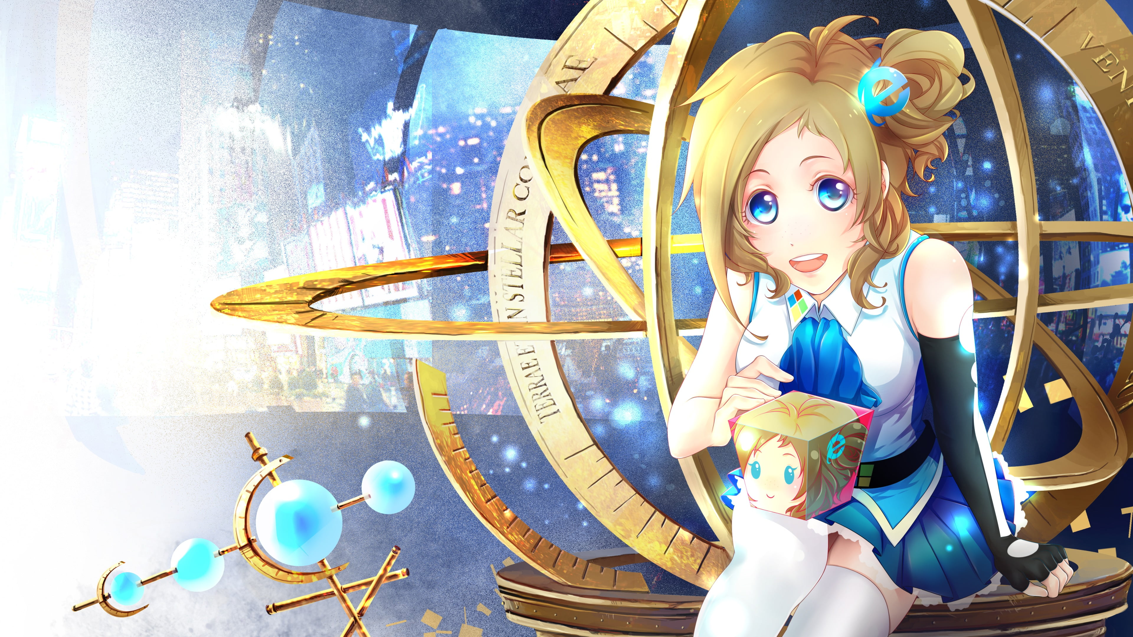 day, amusement park, happiness, haired, blue eyes, young women, character, innocence, hair, Aizawa Inori , human representation, sitting, indoors, young adult, HD Wallpaper