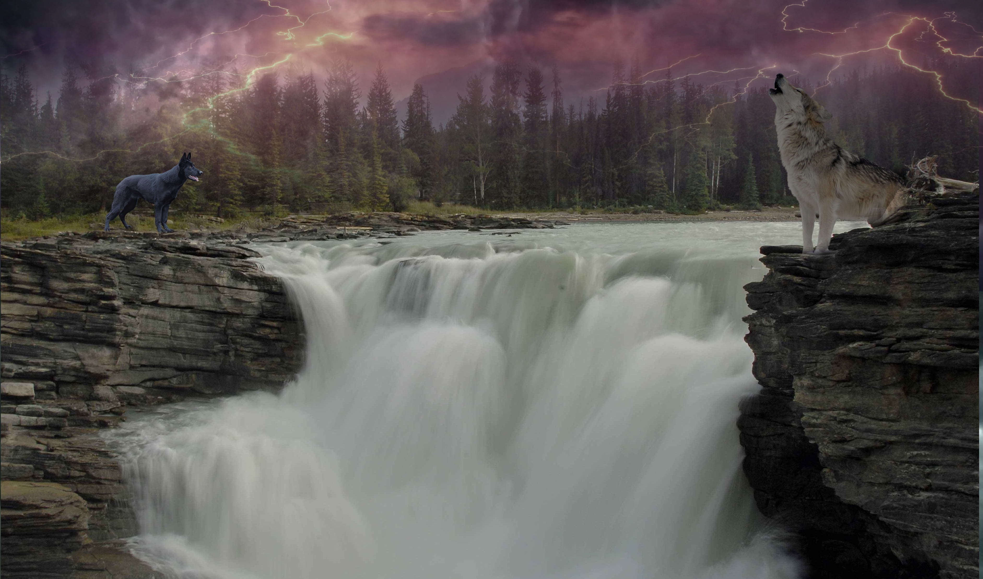 fog, land, motion, photo, scenics - nature, beauty in nature, 2K, mysterious, roaring waterfall, rock - object, gimp, black, waterfalls, nature, long exposure, HD Wallpaper