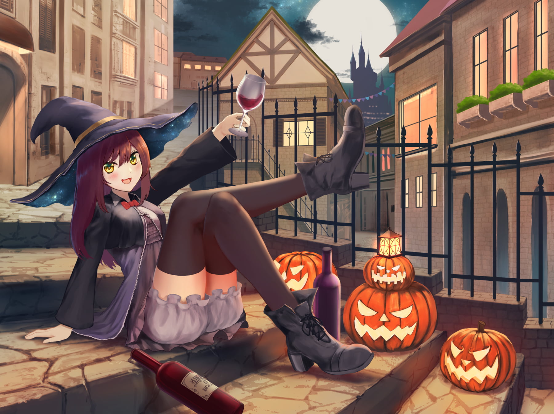 720P, sue, Halloween, anime girls, anime, witch, HD Wallpaper