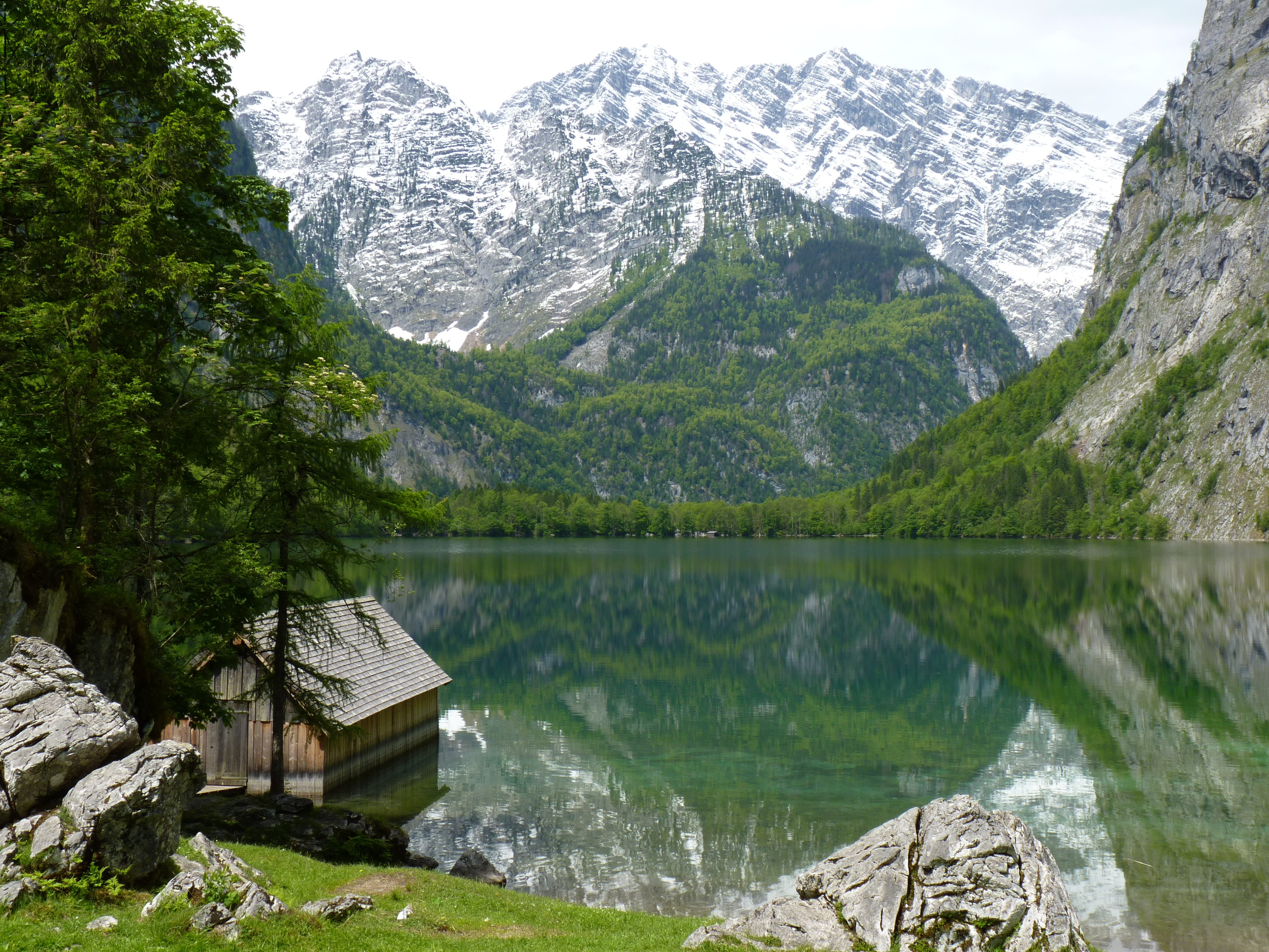 watzmannfrau, landscape, kleiner watzmann, day, 4K, tranquility, lake, mountains, mountain, water, architecture, tranquil scene, watzmannkinder, green color, HD Wallpaper