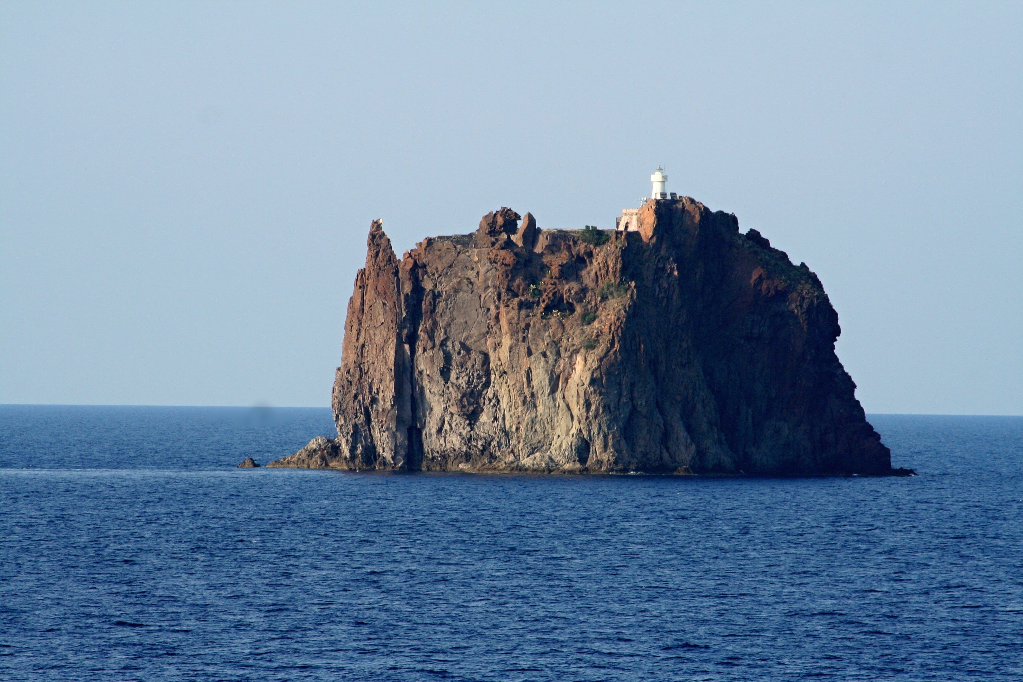 scenics - nature, outdoors, rocky coastline, volcano, blue, sea, daytime, stack rock, surrounded, no people, rock - object, horizon, cliff, stromboli, summer, HD Wallpaper