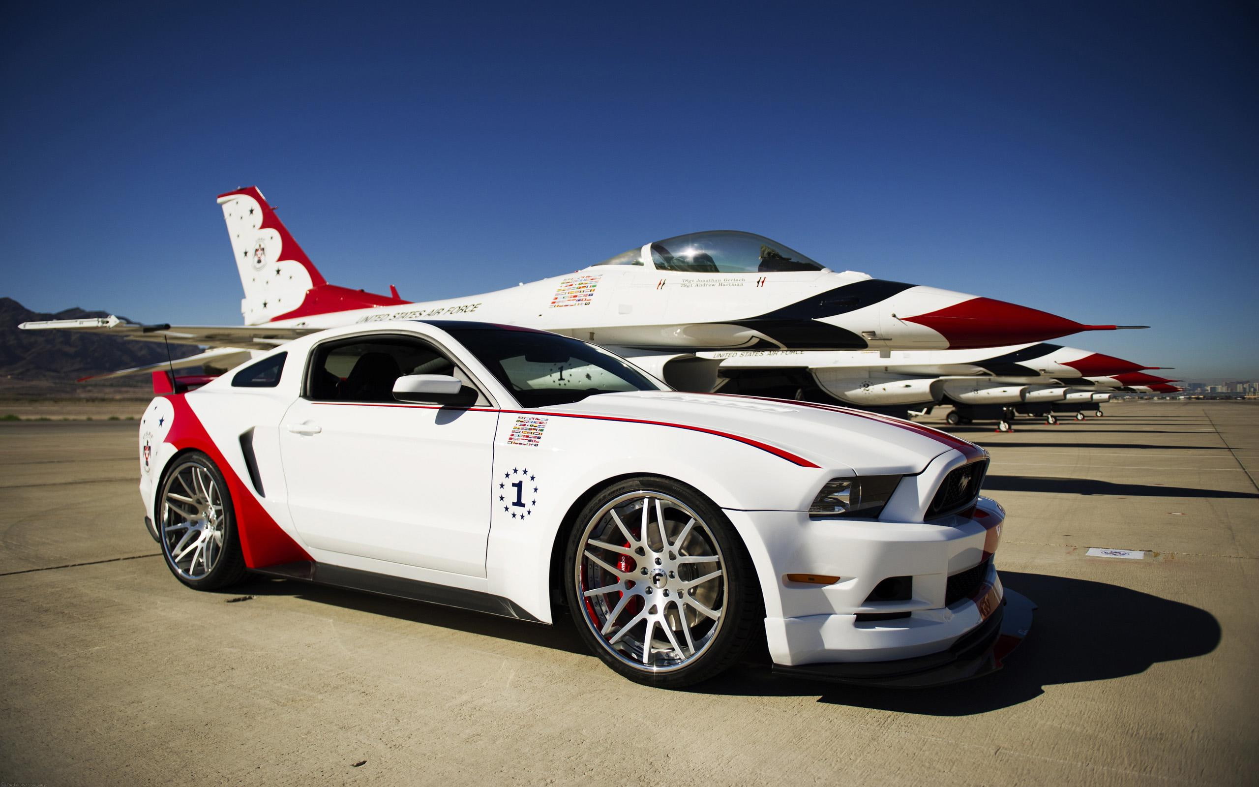 white, force, thunderbirds, cars, 2K, mustang, red, us, edition, coupe, 2014, gt, air, ford, HD Wallpaper