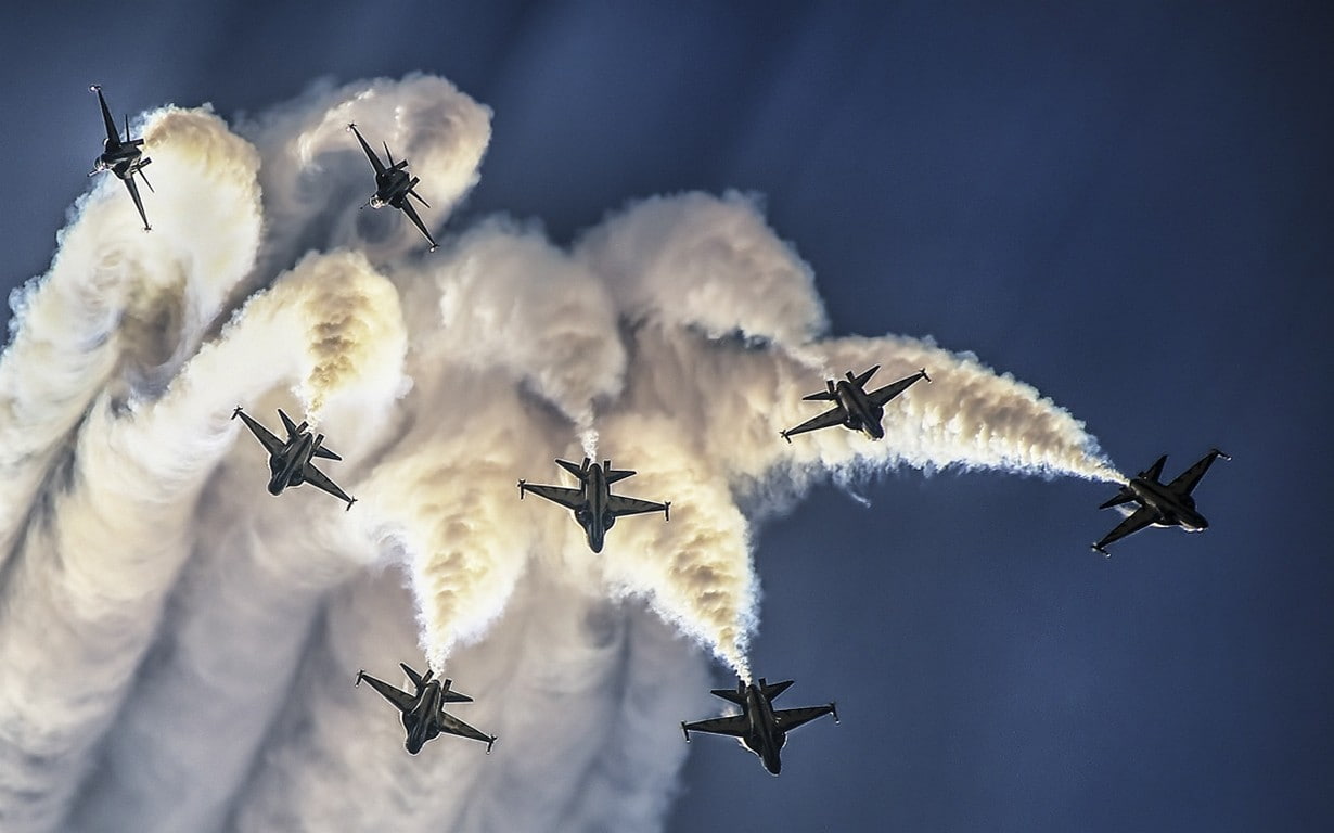 thunderbirds, space, air force, blue, airplane, technology, festivals, white, smoke, landscape, stunts, 480P, HD Wallpaper