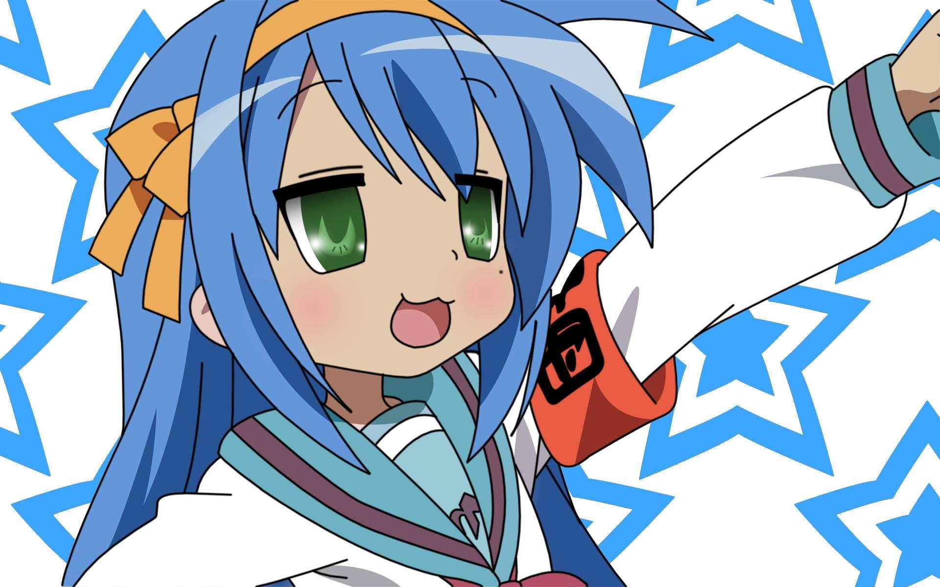 blue hair, multi colored, day, sign, sky, Lucky Star, no people, representation, communication, blue, western script, Izumi Konata, pattern, indoors, sunlight, HD Wallpaper